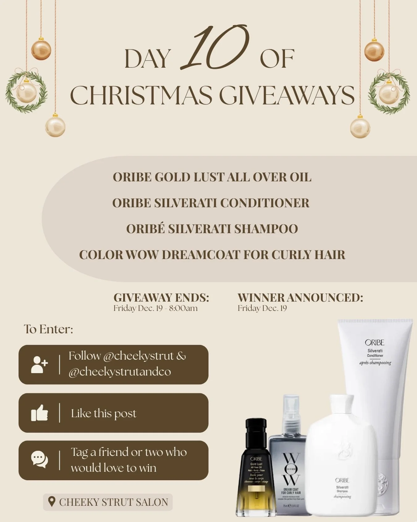 ✨ DAY 10 ✨ of our 12 Days of Christmas Giveaways is HERE!
Today&rsquo;s prize is an Oribe + Color Wow smoothing + toning bundle valued at $175 🎁 A dream routine for luminous grey hair, silky texture, and frizz-free, manageable strands.

Includes:
&b