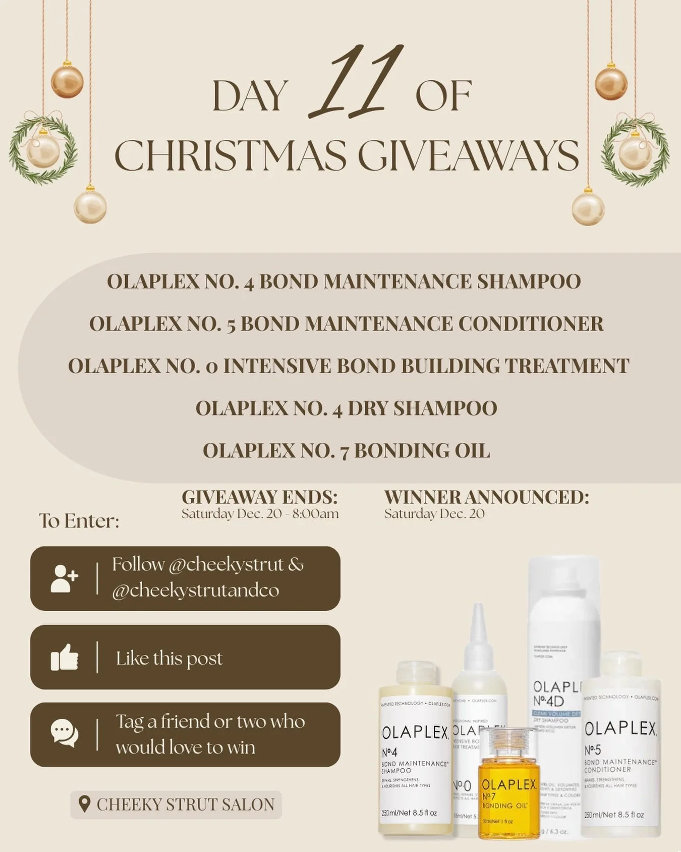✨ DAY 11 ✨ of our 12 Days of Christmas Giveaways is HERE!
Today&rsquo;s prize is the ultimate Olaplex bond-building bundle valued at $148 🎁 Stronger, healthier strands start here! ✨

Includes:
&bull; Olaplex No. 4 Bond Maintenance Shampoo &mdash; re