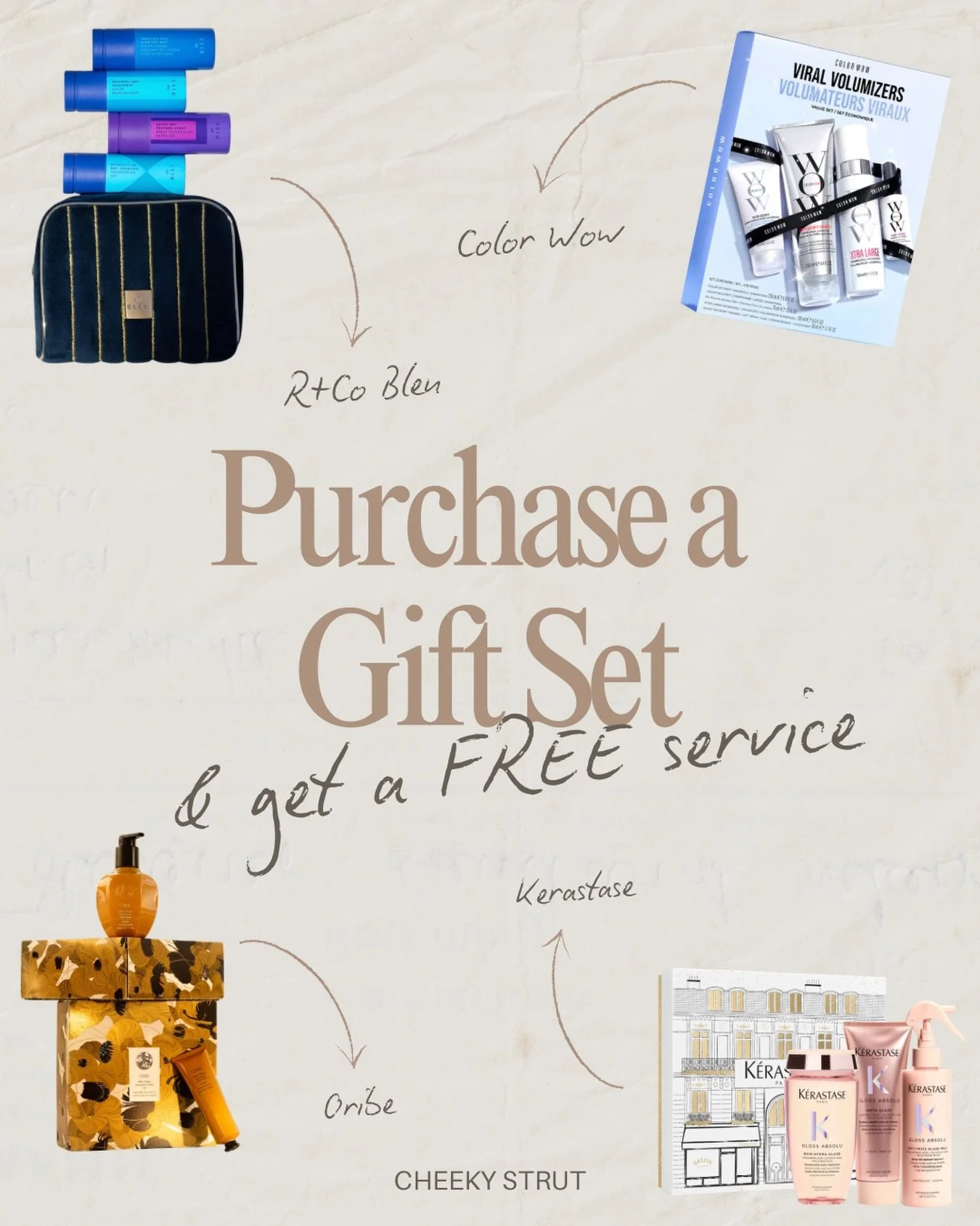 ✨ A gift within the gift ✨
From now until December 27, every gift set purchased includes an envelope with a complimentary service with select stylists, selected at random.

You can gift the service to someone special or save it for yourself&mdash;we 