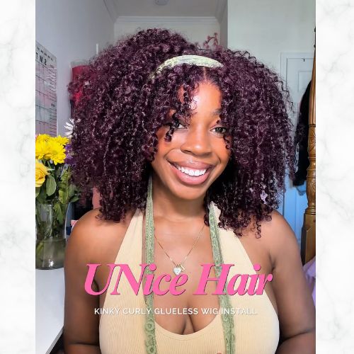 UNice 7X5 Dark Cherry Kinky Curly Glueless Wig