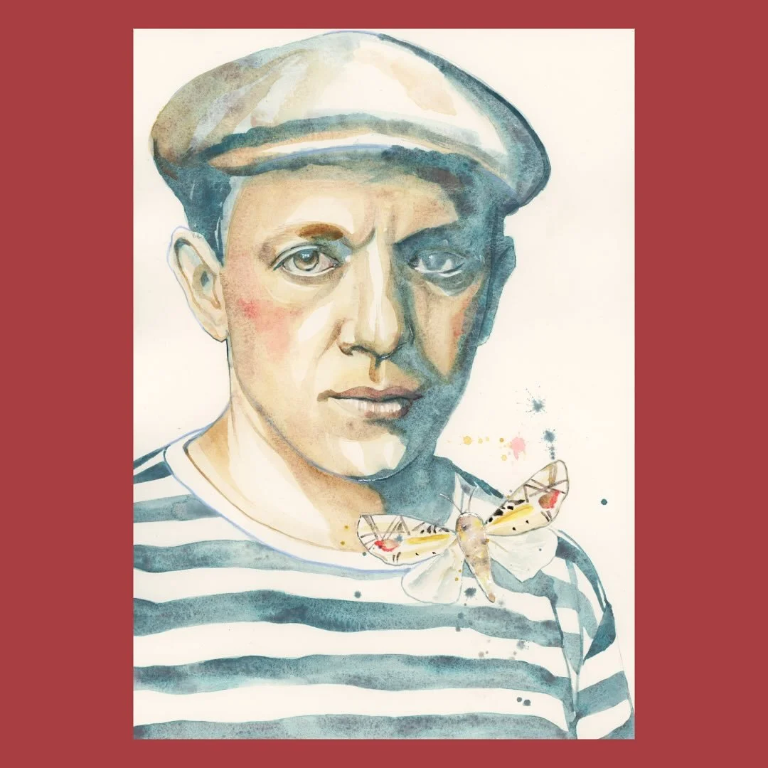 I painted this as part of my Masters Reimagined series &mdash; this time, studying Picasso.
I worked across three surfaces: Ampersand Aquabord, (huge thank you to @ampersand_art for sending panels to work on!!) a copper panel from @artefexart, and fi