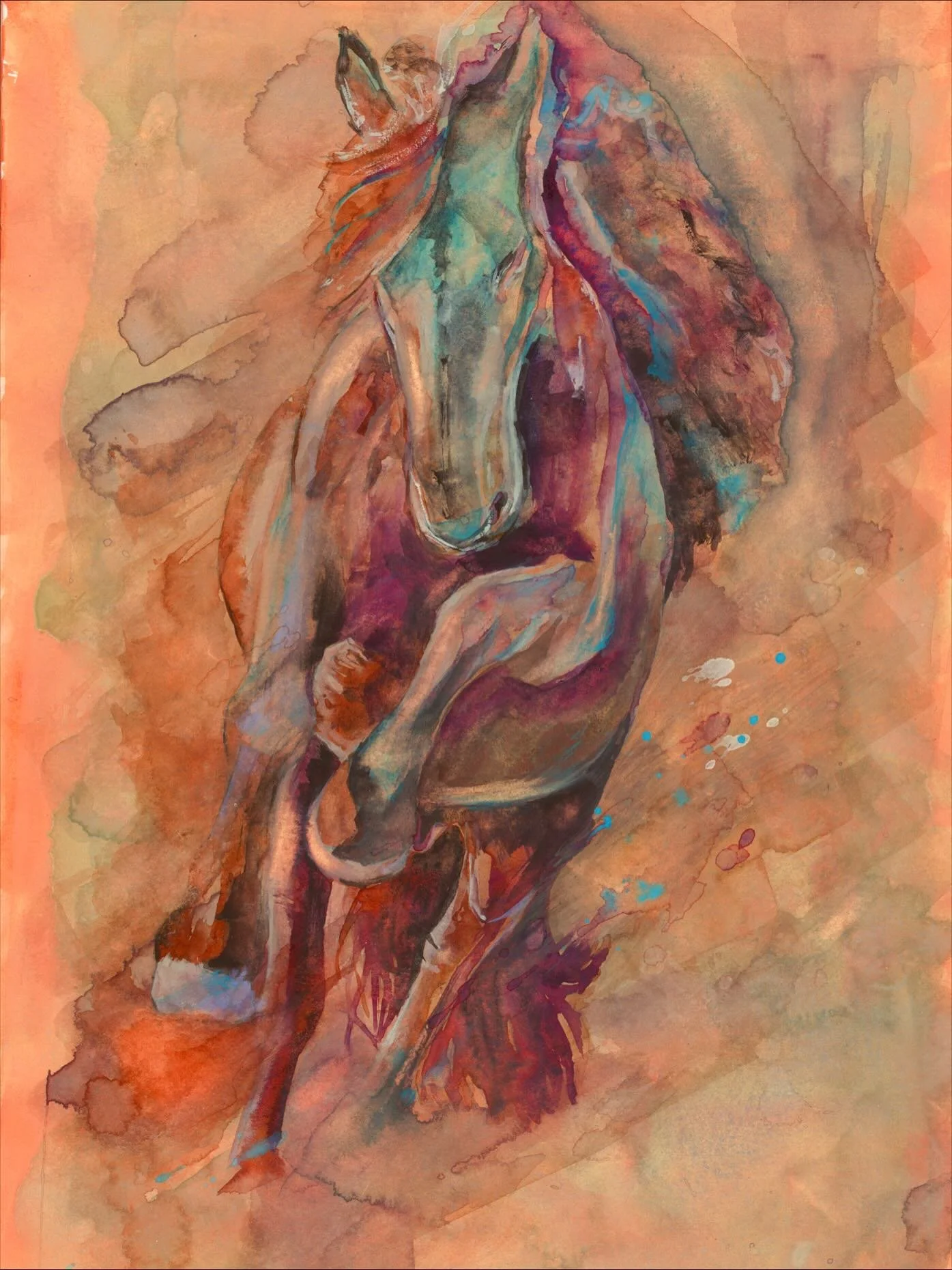 Sometimes paintings wait for the right song.

These two horses began months ago as leftover washes &mdash; just random color on paper I couldn&rsquo;t throw away. Then one evening, I had Come On by Fred again.. &amp; Brian Eno on repeat, and suddenly