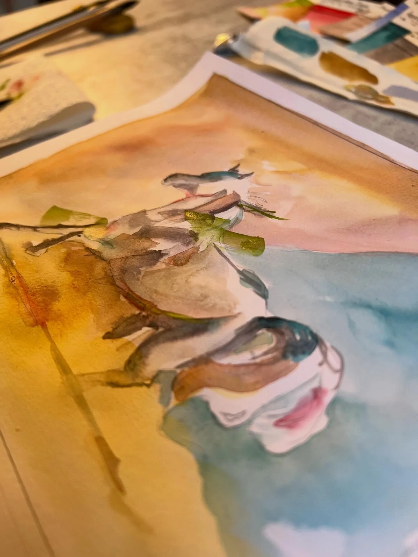 In progress.

Preparing the final pieces for the back gallery installation &mdash;
letting the work arrive at its own pace.

#watercolorpainting
#contemporarywatercolor
#artistlife
#workinprogress
#exhibitionpreview