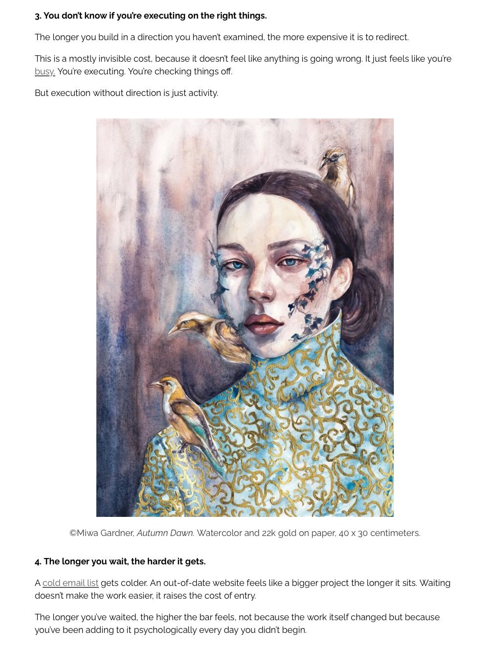 &ldquo;Execution without direction is just activity.&rdquo;
I came across this line in a recent feature by Art Biz Success, where one of my pieces (Autumn Dawn) was included.
It felt uncomfortably true.
Lately I&rsquo;ve been deep in a project that h