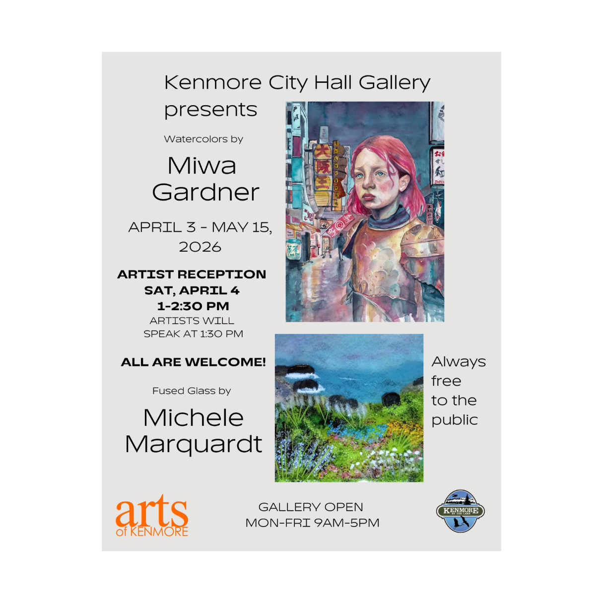 Seen and Unseen (Two-Person Exhibition), Kenmore City Hall Gallery, Kenmore, WA, April 3–May 15, 2026