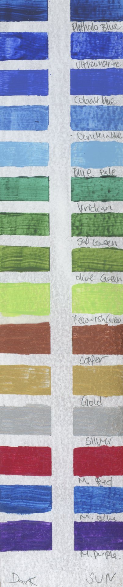 Meeden Acrylics – Lightfast Test – Baseline – Part 2 (Phthalo Blue–Metallic Purple) – 2026-07-07.jpg