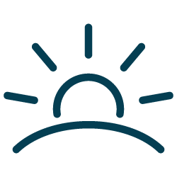Stylized icon of a sunrise over a horizon with lines representing sunlight