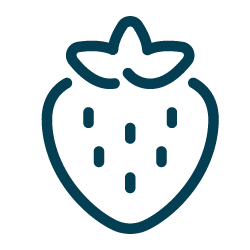 Line drawing of a strawberry with a leafy stem on top