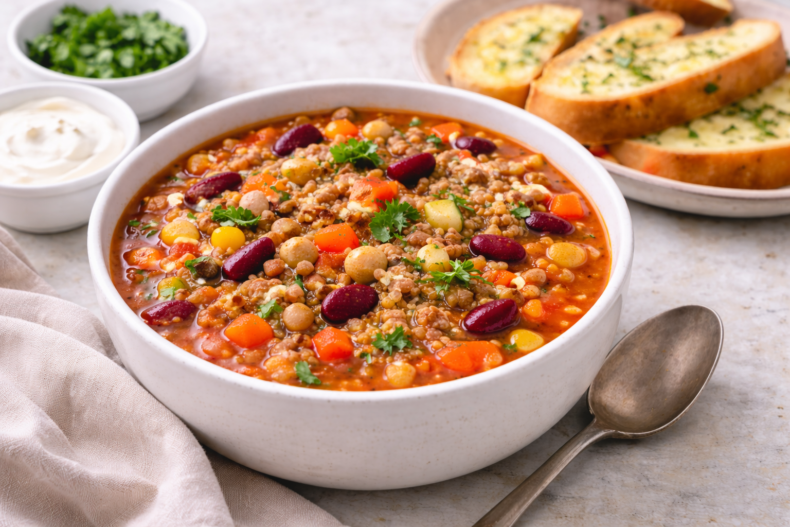 Turkey Bean Soup (with Garlic Bread)