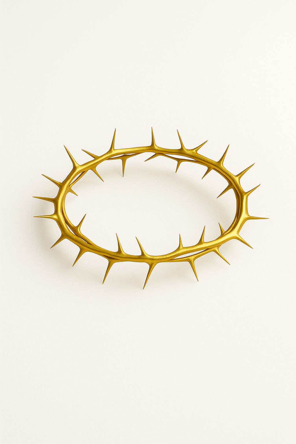 A golden crown of thorns rests on a clean, white background—its sharp, painful points symbolizing the cost of obedience and the suffering Jesus endured. This striking image evokes sacrifice, surrender, and deep love. The narrow road when it hurts.