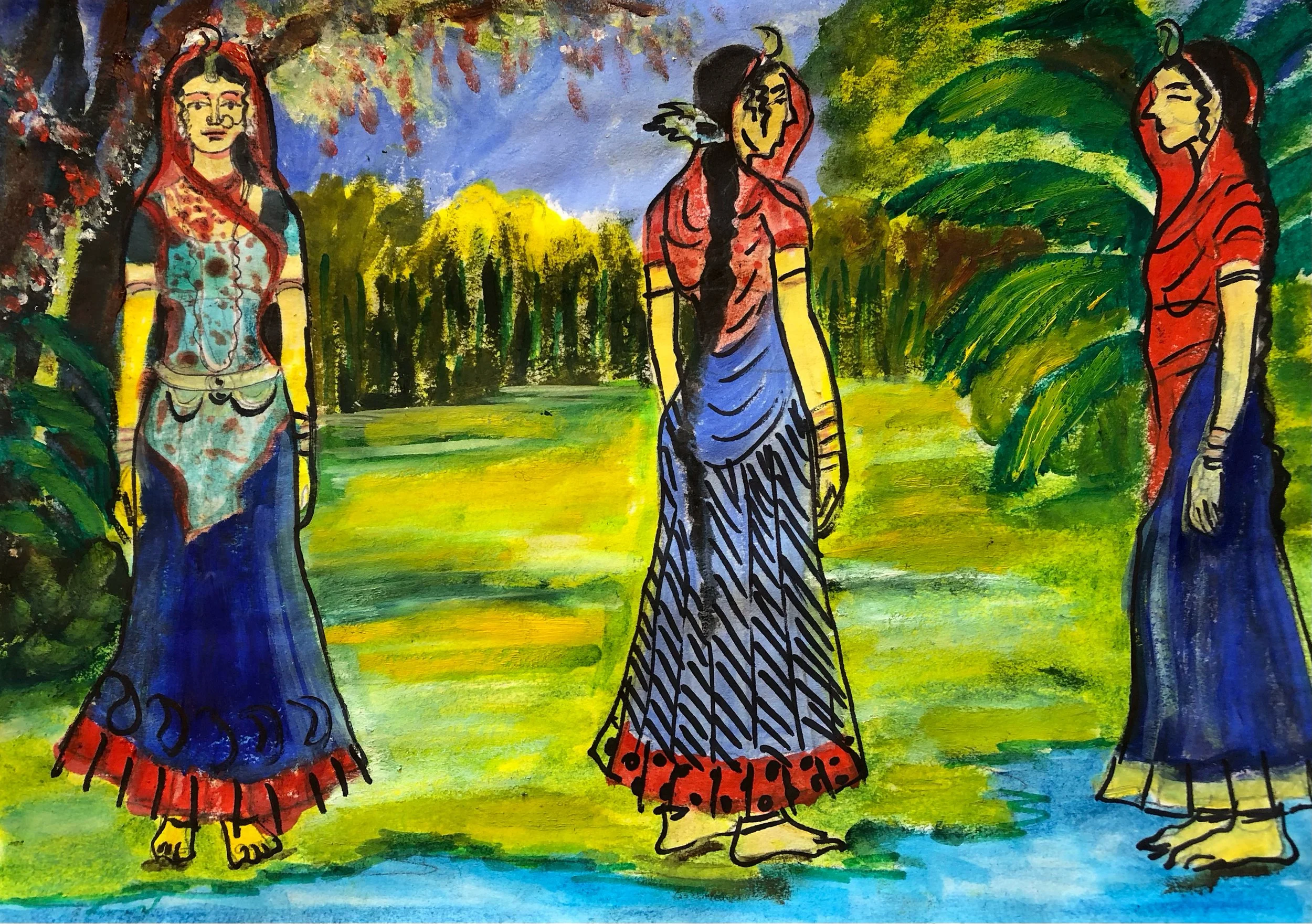 Title: Prema vilas vivarta, 2025 , Medium: Mix media on Rice paper , Dimensions: 8.27 inches x 11.69 inches.