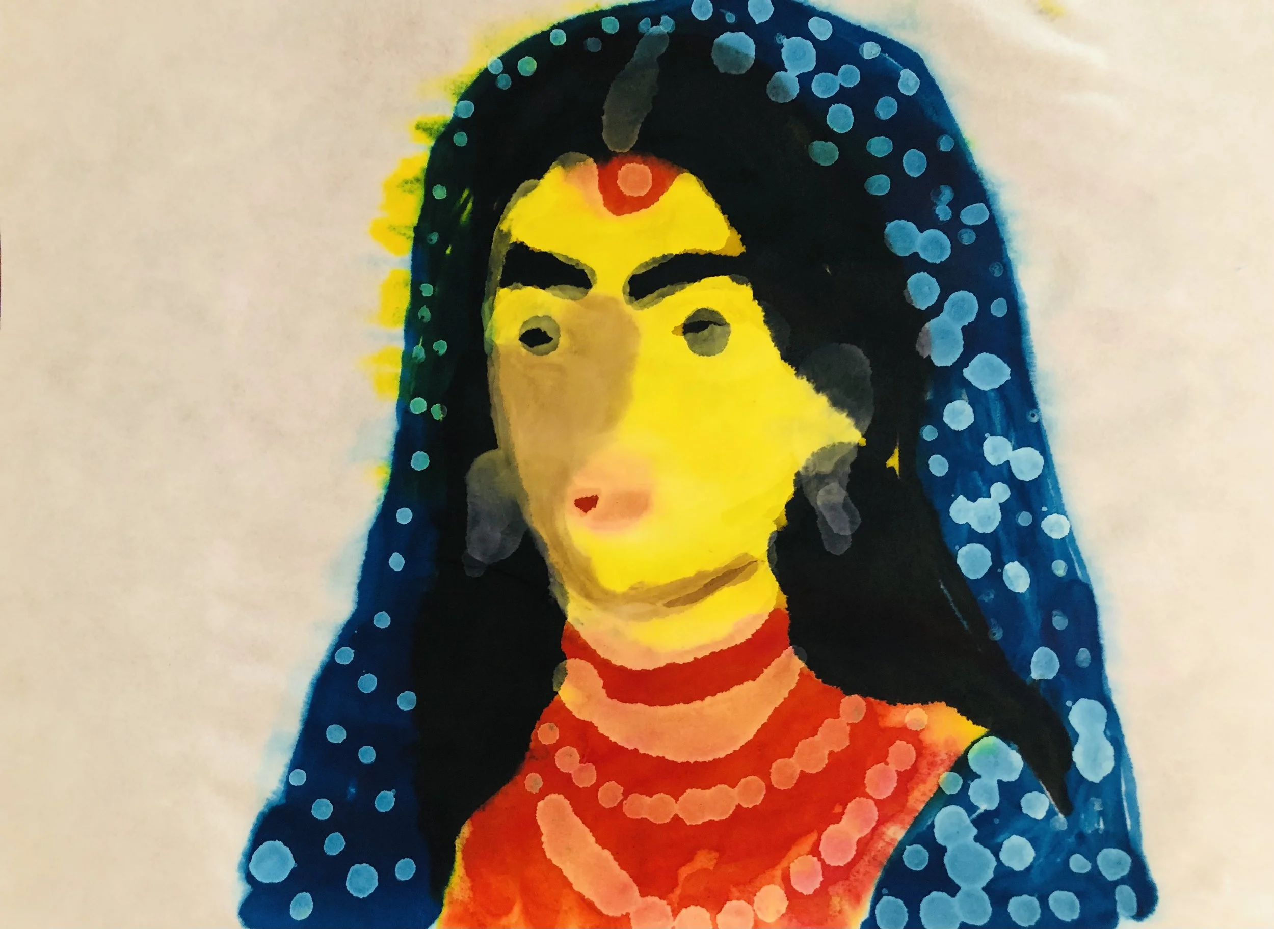 Title: Gopi bhava 3, 2025 , Medium: Ink on Rice paper , Dimensions: 8.27 inches x 11.69 inches.
