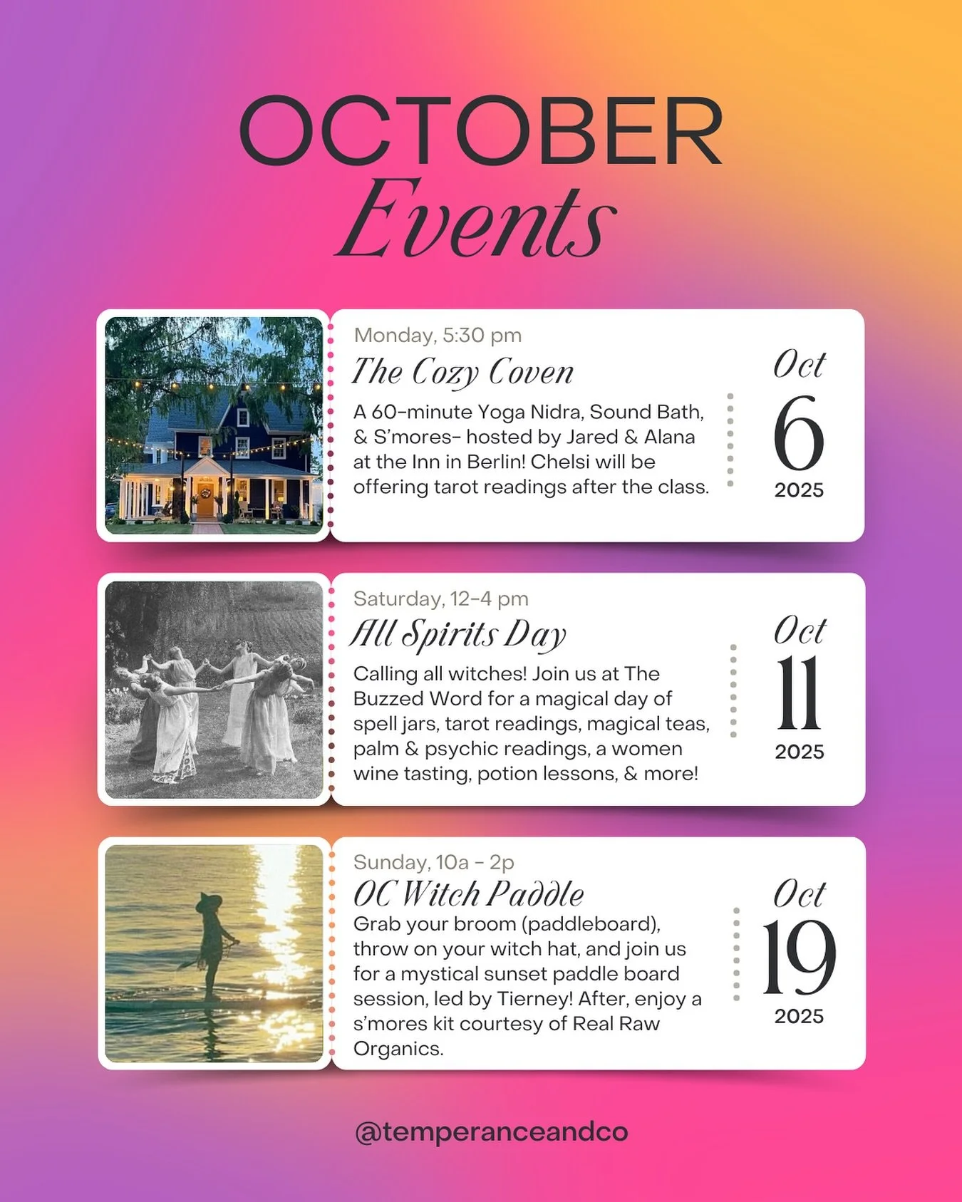 Every season is spooky for witches, but autumn&rsquo;s thinning veil adds an extra layer of magic 🪄 Here&rsquo;s what&rsquo;s brewing this month:

10/6- 𝗧𝗵𝗲 𝗖𝗼𝘇𝘆 𝗖𝗼𝘃𝗲𝗻 🧘🏼&zwj;♀️
Nidra, Sound Bath, &amp; S&rsquo;mores hosted by Jared + 