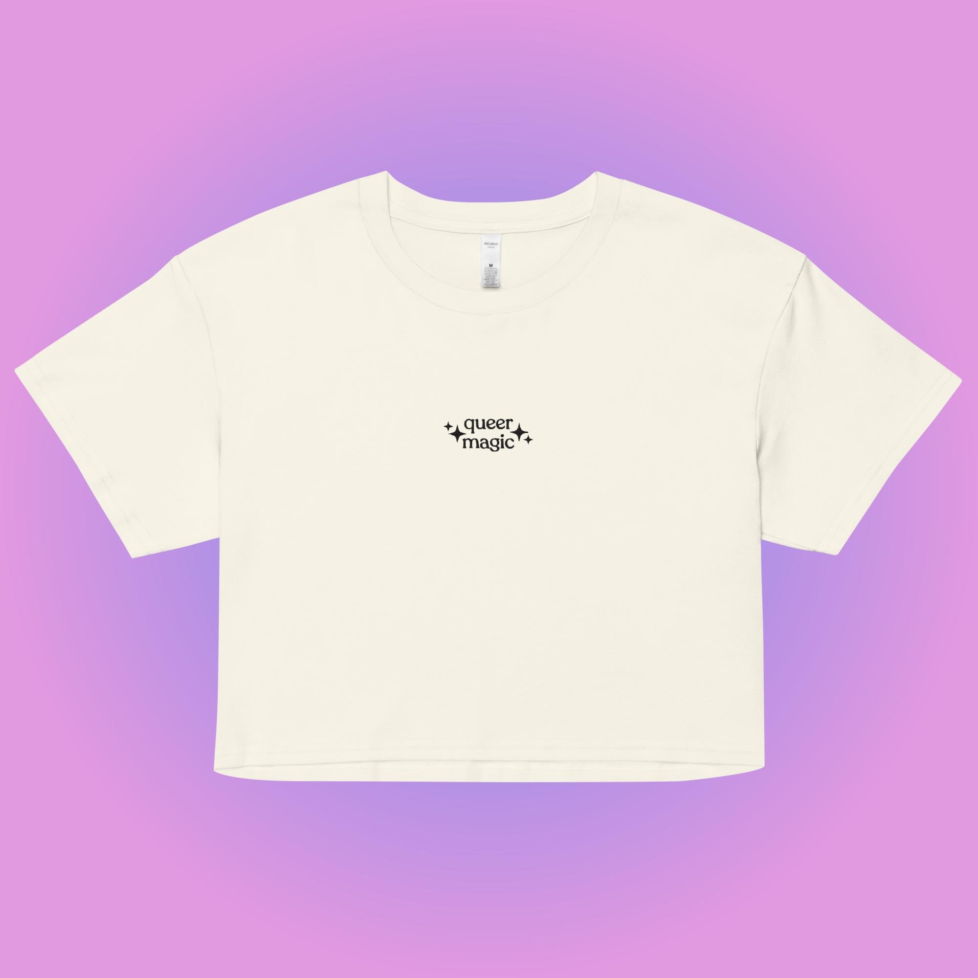 'Queer Magic' Embroidered Crop Top- Cream
