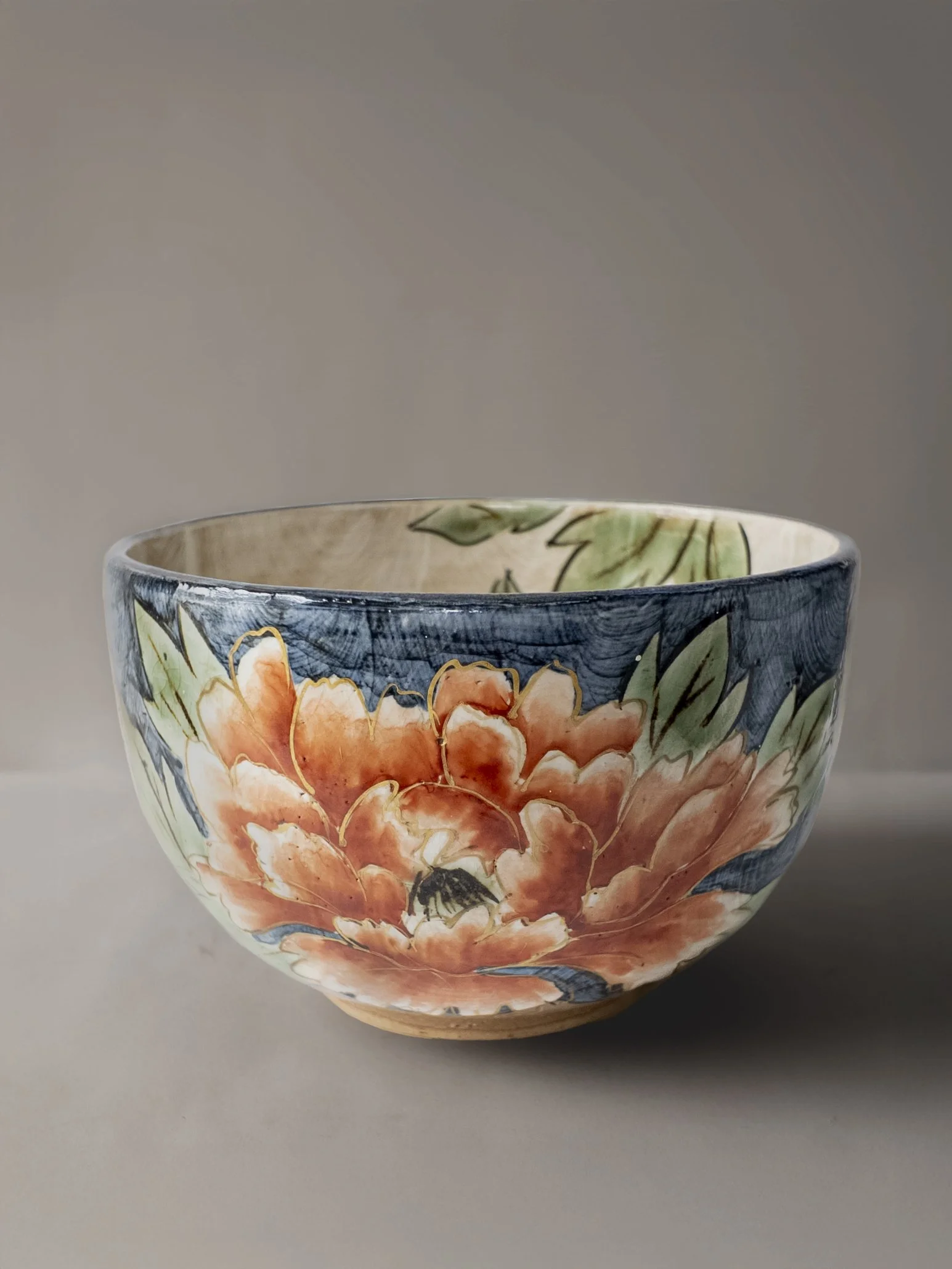 Japanese Kiyomizu Ware Stoneware Pottery Bowl