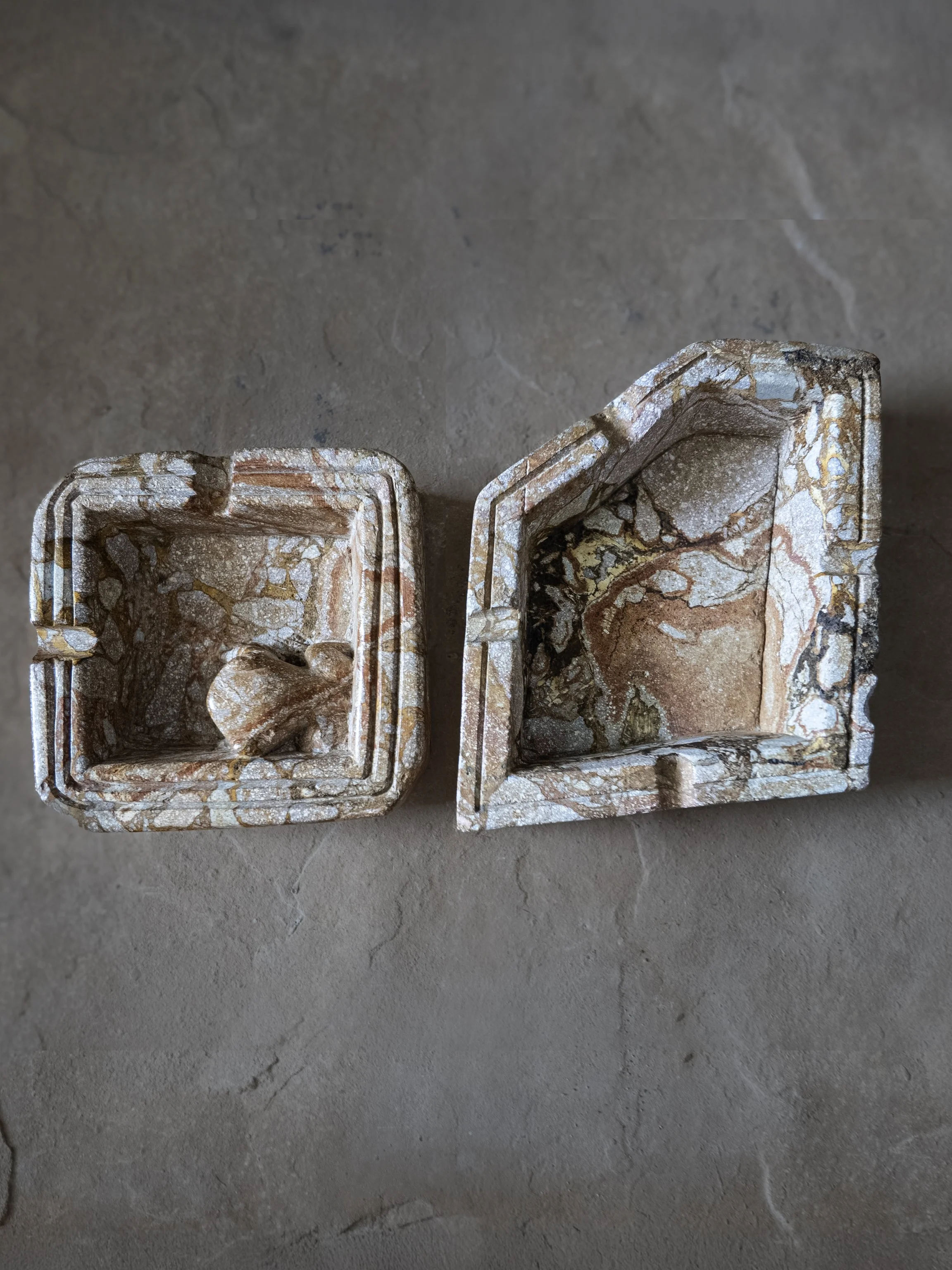 Set of Two Brecciated Marble Ashtrays