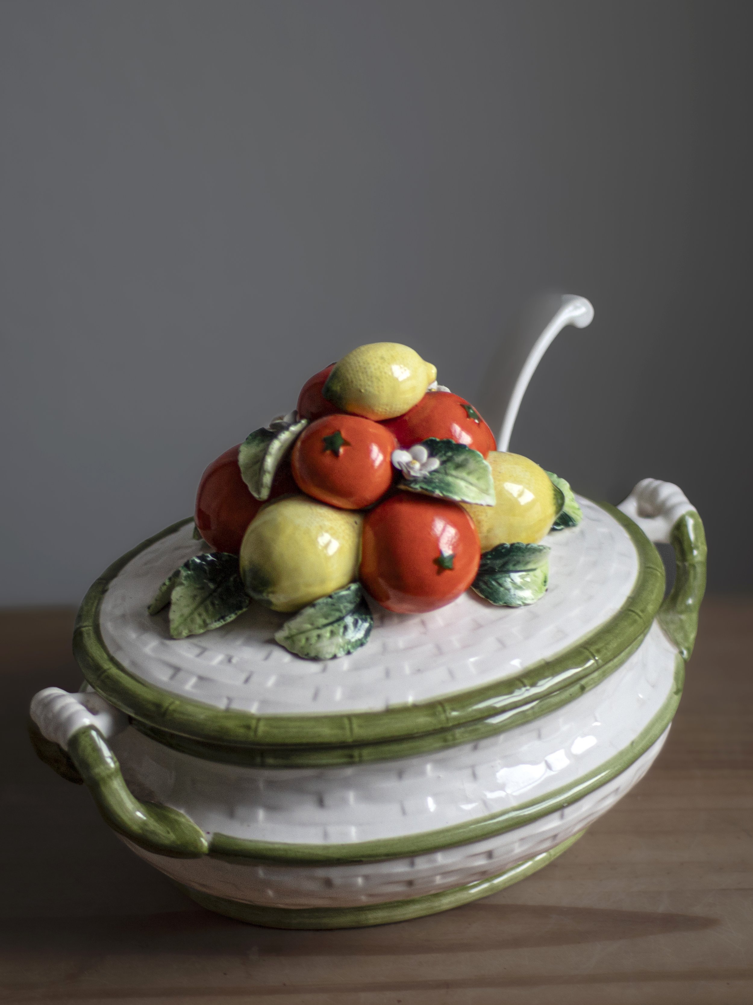 Hand Painted Italian Majolica Fruit Basket Soup Tureen