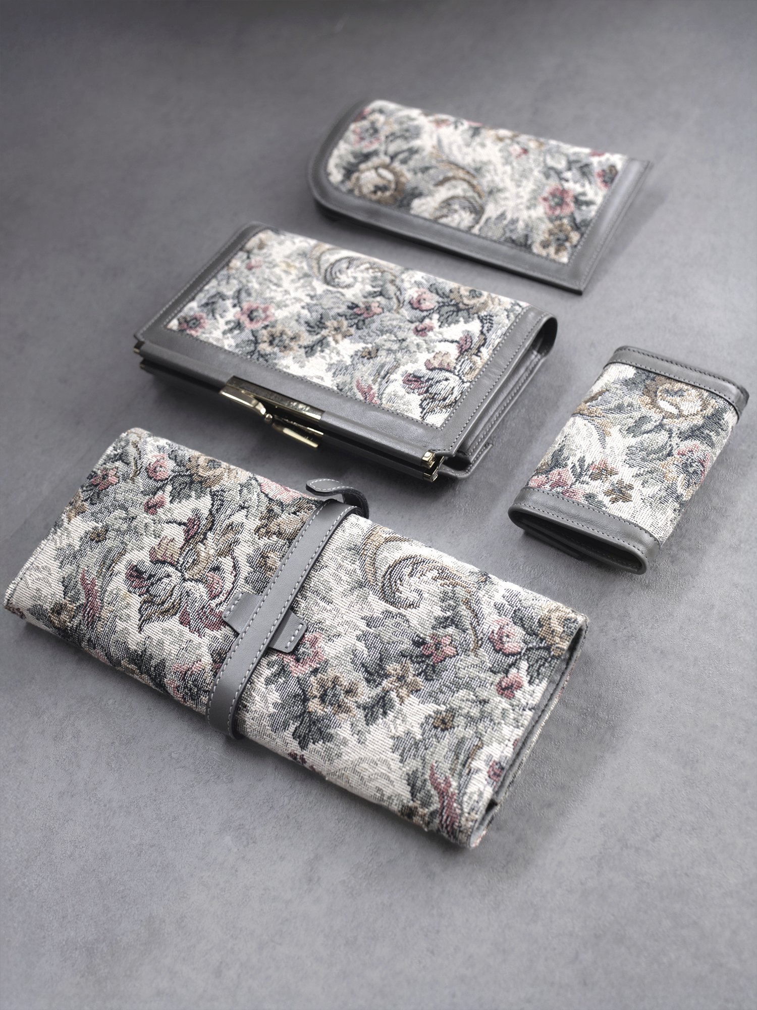 1970s French Luggage Floral Tapestry Wallet Clutch Set 2.jpg