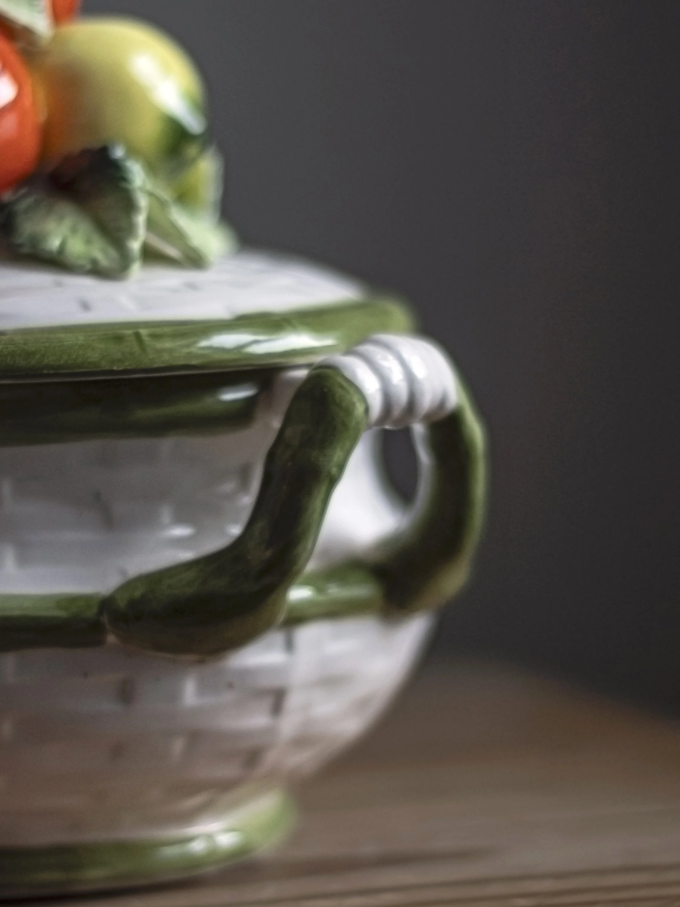 Close Up Italian Majolica Fruit Basket Soup Tureen