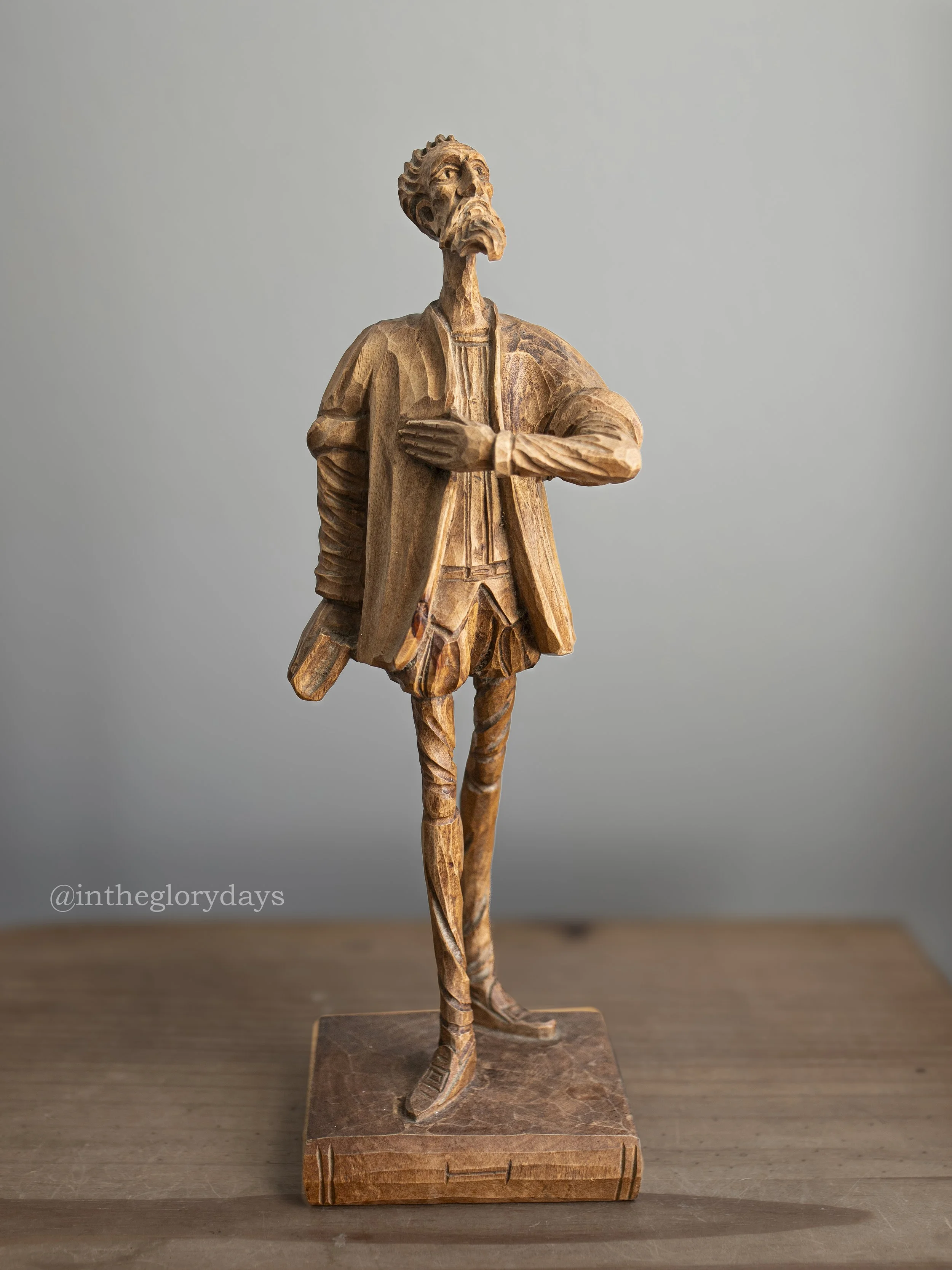 Hand-Carved Spanish Folk Art Don Quixote Wooden Sculpture