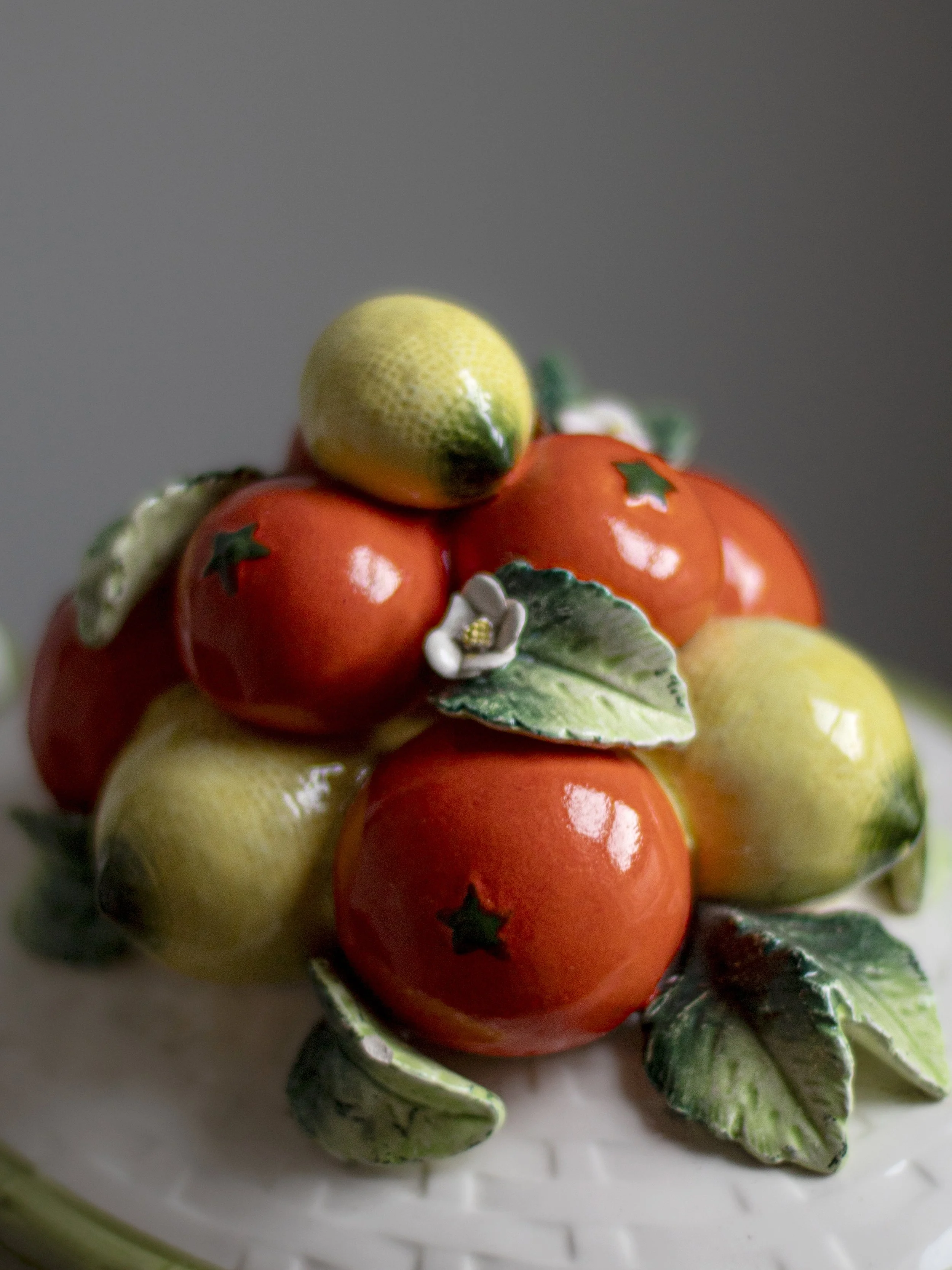 Close Up Italian Majolica Fruit Basket Soup Tureen