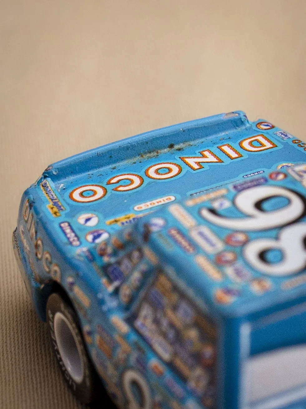 Piston Cup Dinoco Chick Hicks Ultra Rare Variant Full Sponsor Stickers Close-up