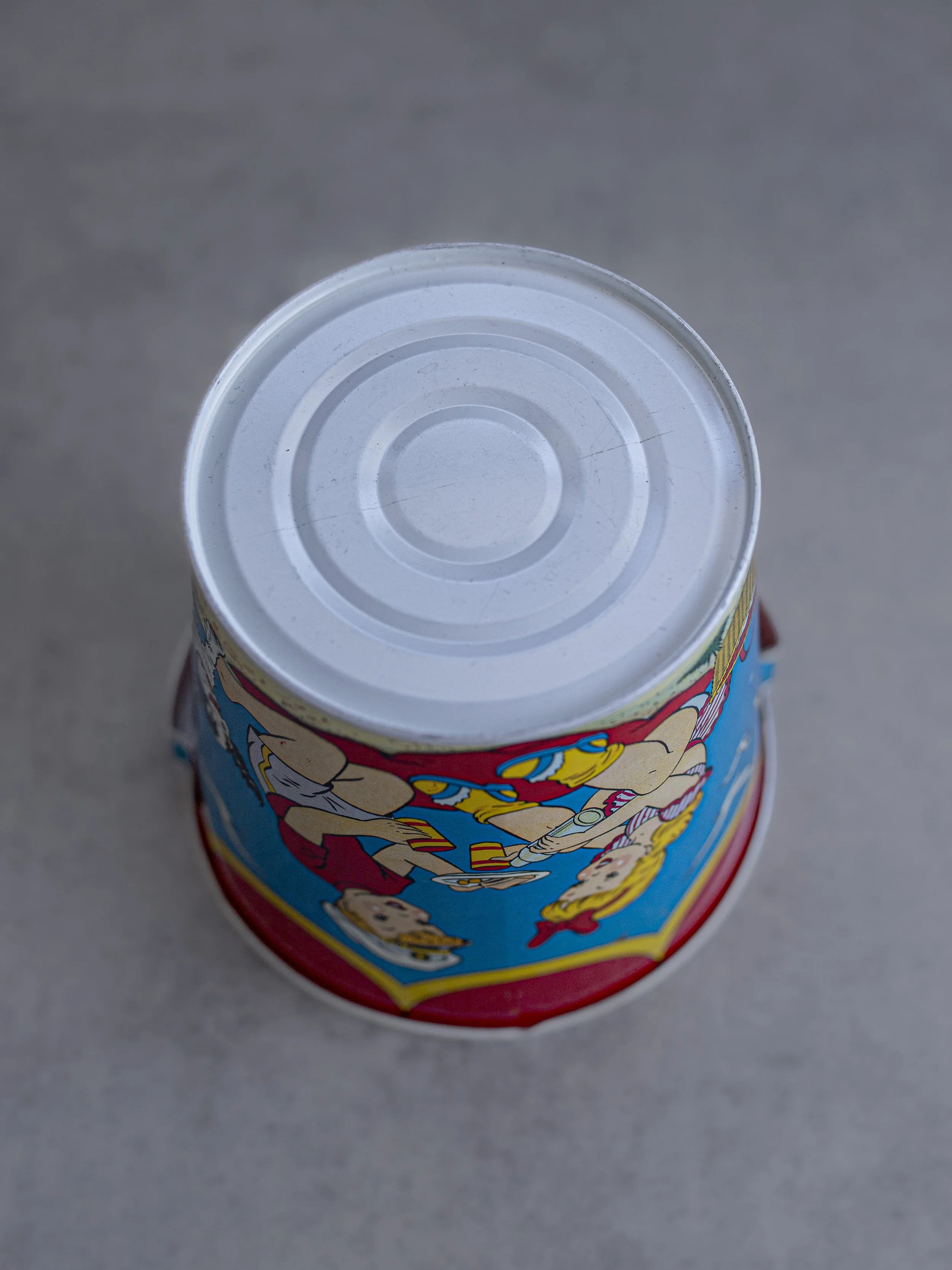 Bottom Tin Litho Sand Pail "Beach Party/ Weiner Roast" by OHIO ART