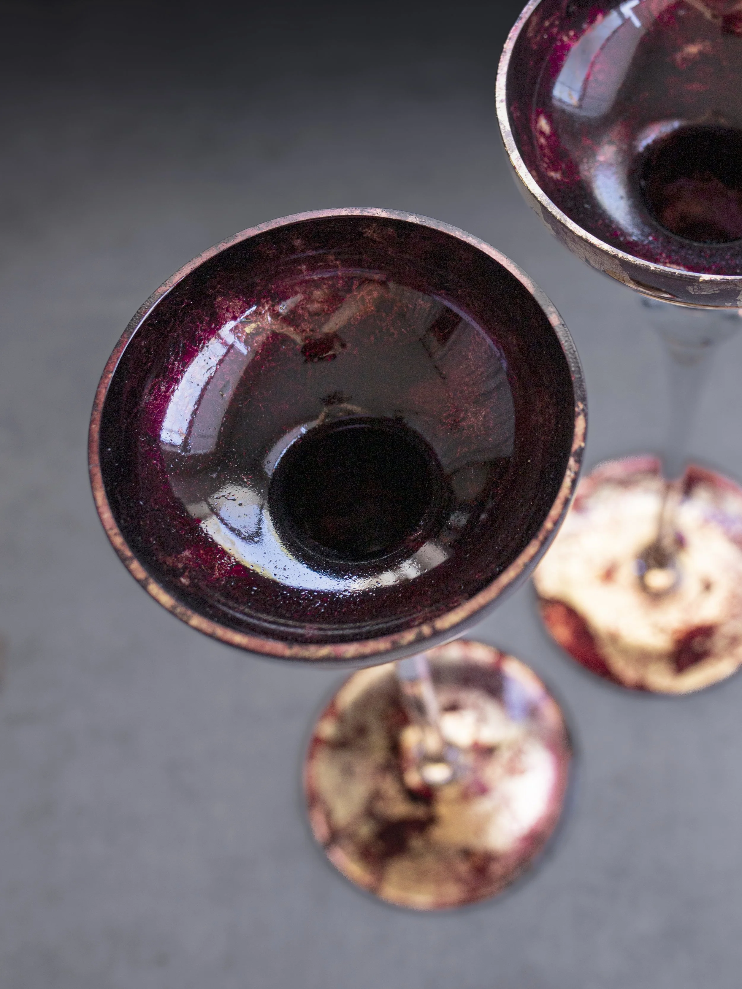 Vintage Italian Hand Blown Gold Leaf Art Glass Candlesticks