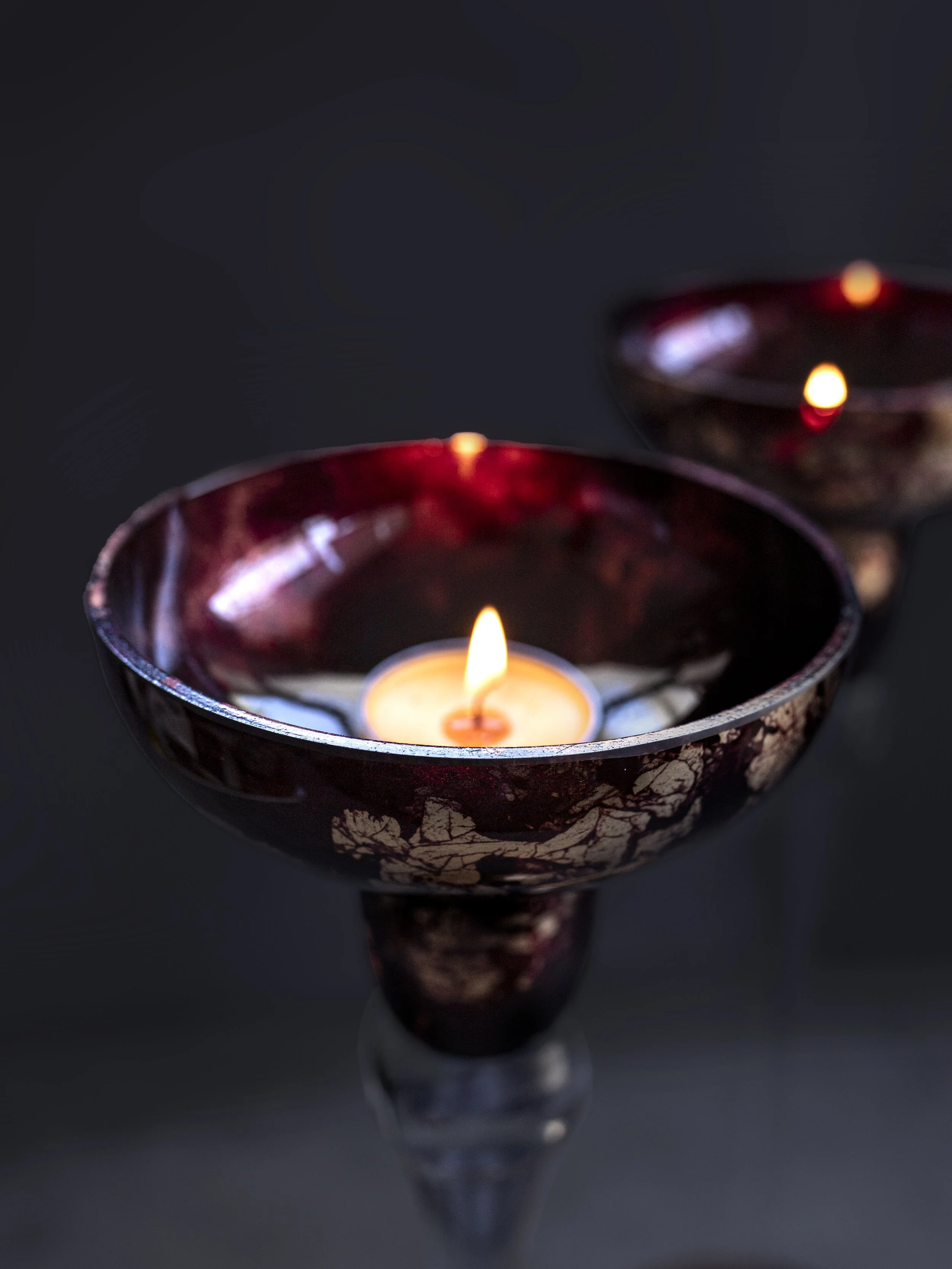 Vintage Italian Hand Blown Gold Leaf Art Glass Candlesticks