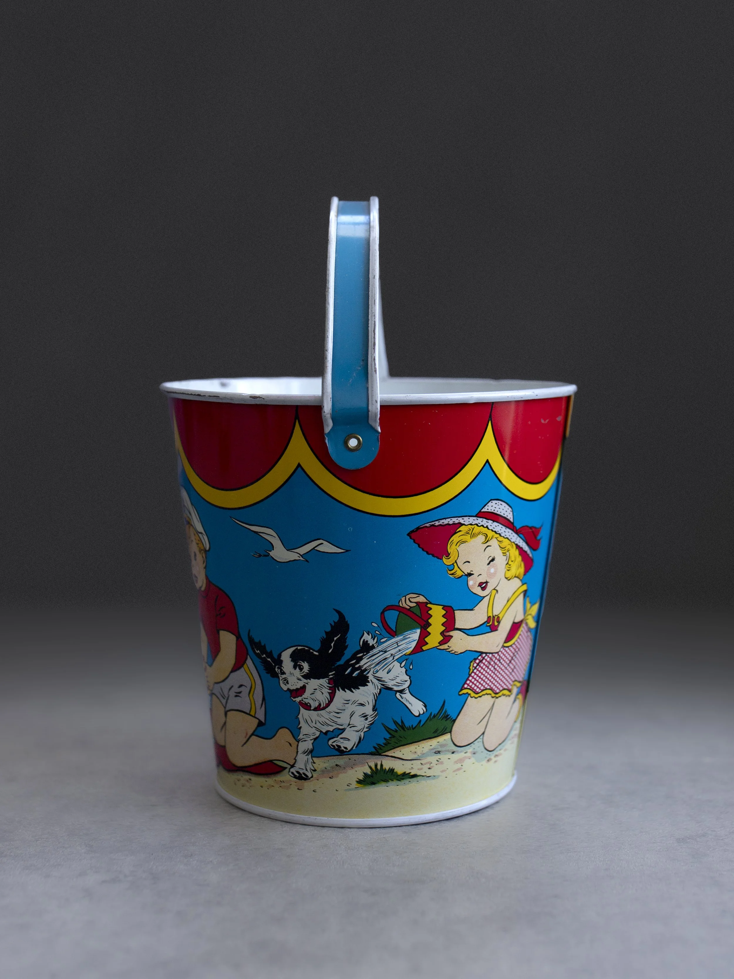 Tin Litho Sand Pail "Beach Party/ Weiner Roast" by OHIO ART 4