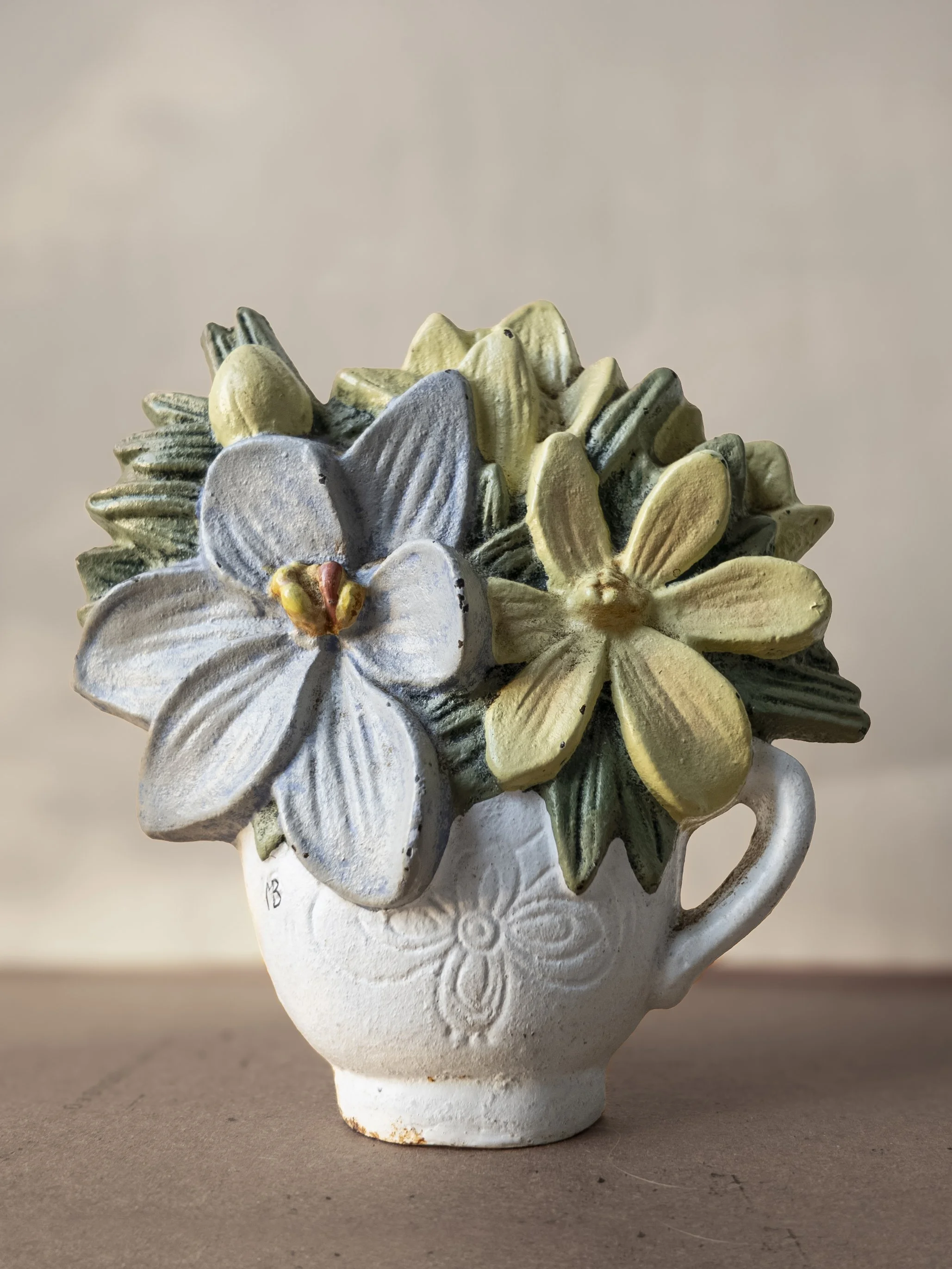 1970s Marjolein Bastin Floral Cast Iron Door Stop