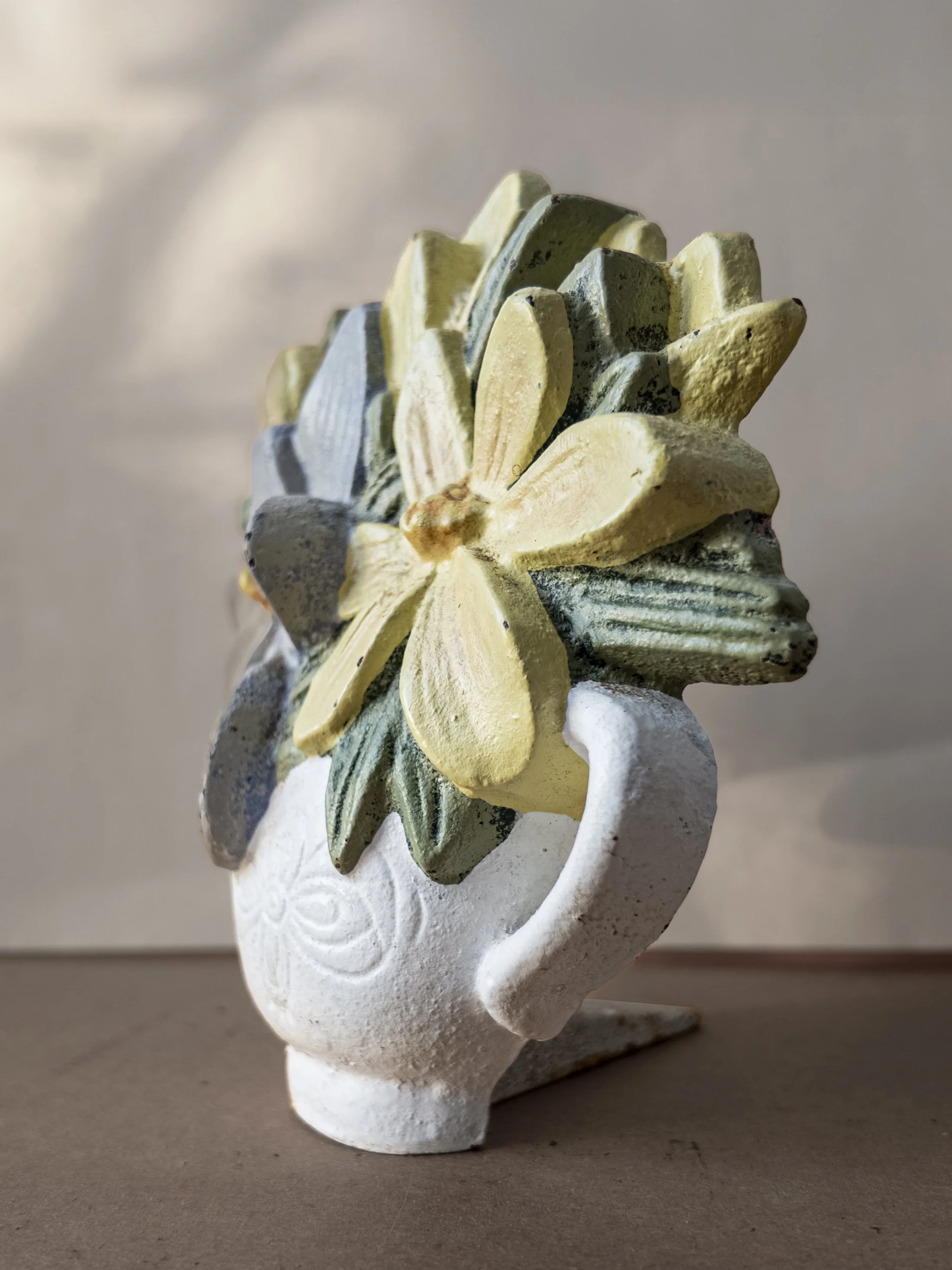 1970s Marjolein Bastin Floral Cast Iron Door Stop Side