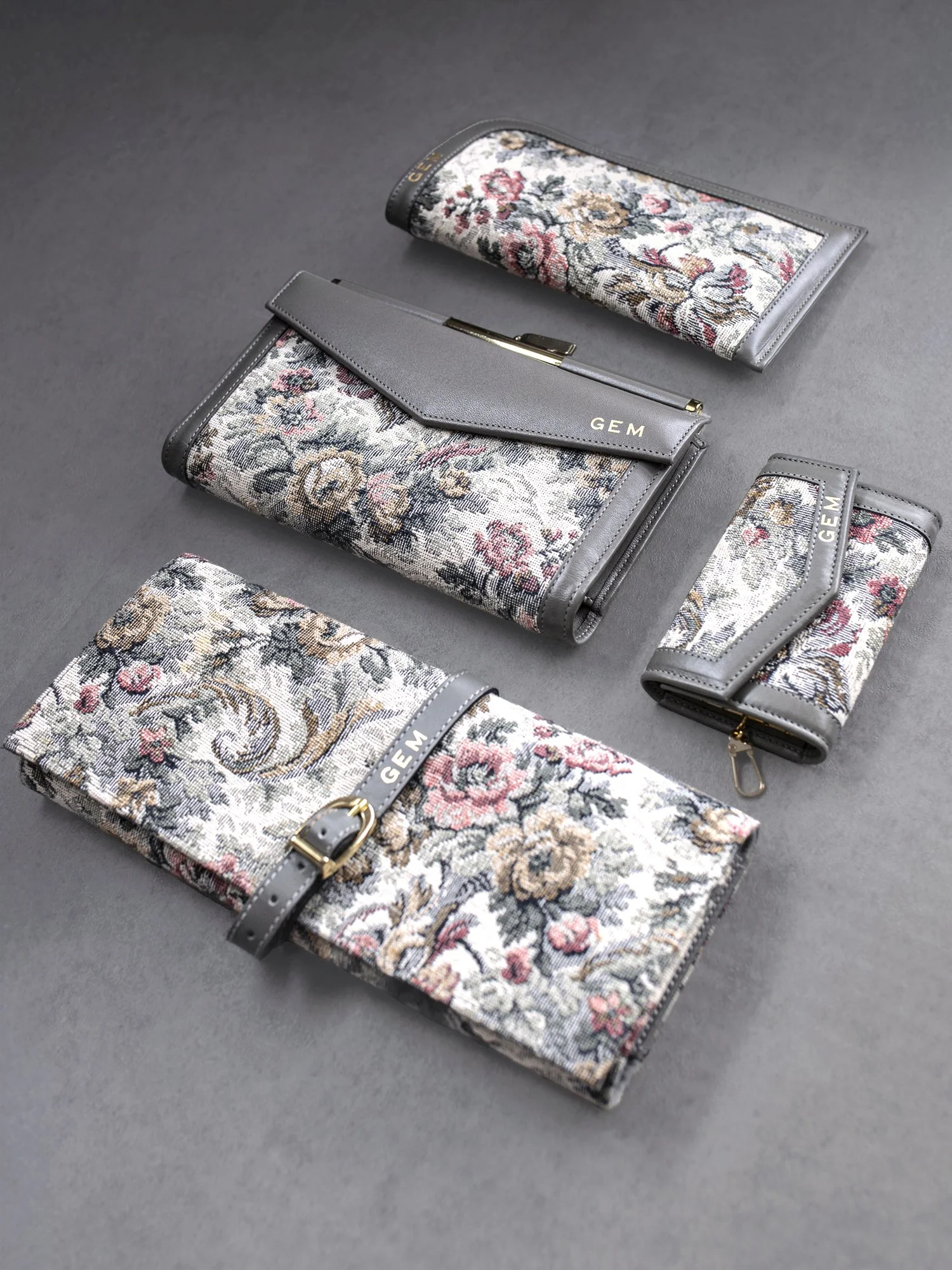 1970s French Luggage Floral Tapestry Wallet Clutch Set.jpg