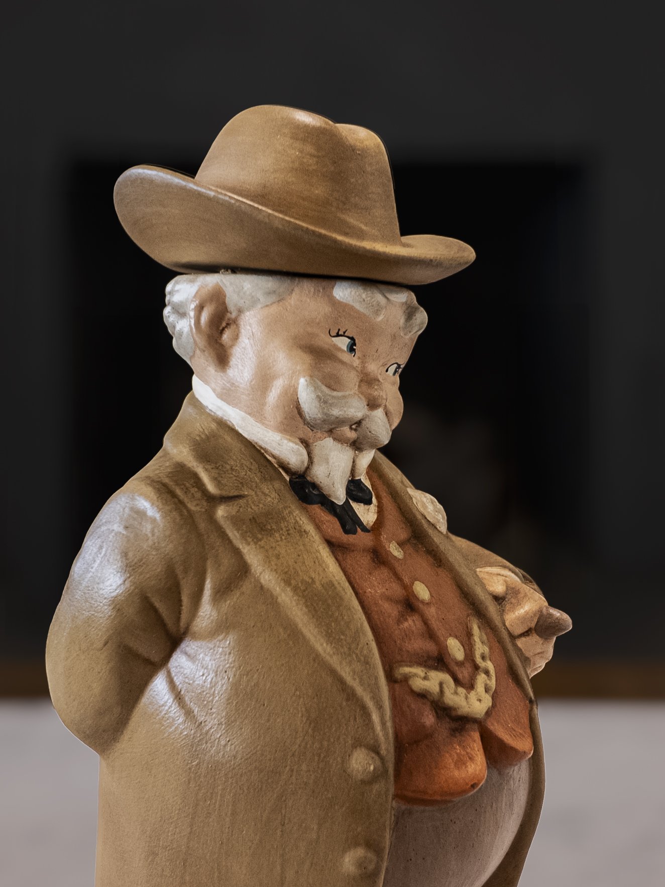 Close-up 1974 Bourbon Decanter Gentleman Alberta's Ceramic USA