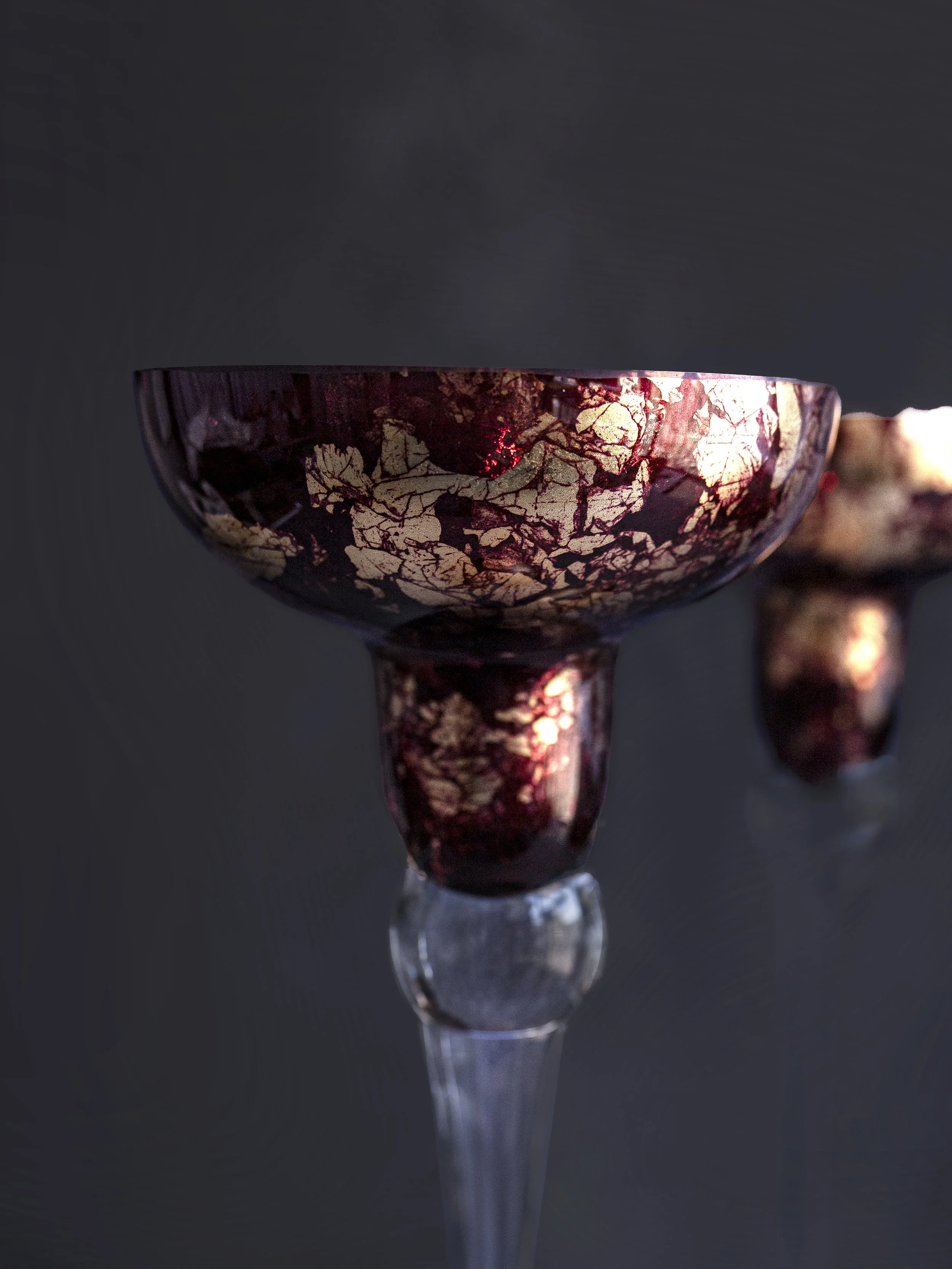 Vintage Italian Hand Blown Gold Leaf Art Glass Candlesticks