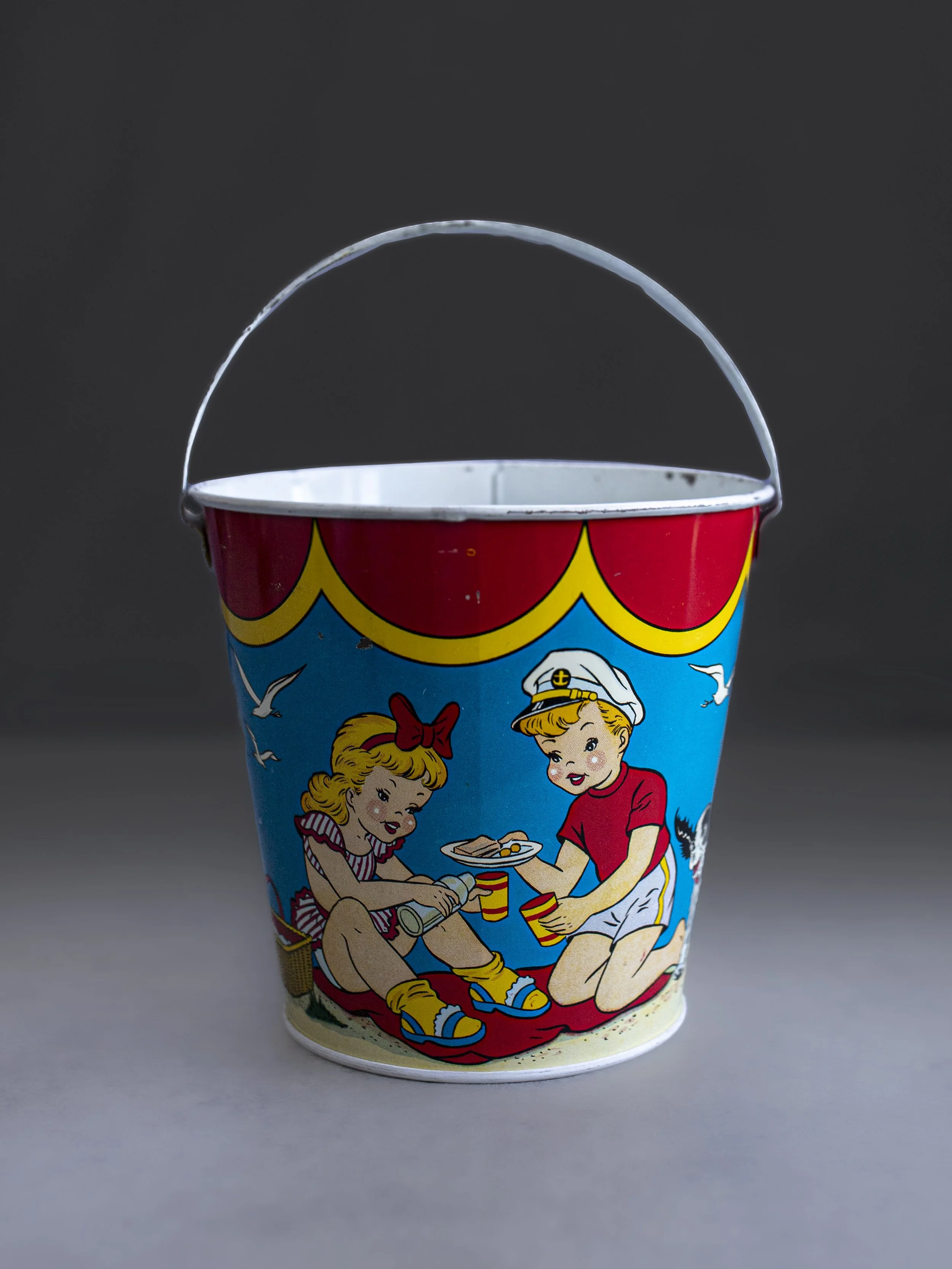 Tin Litho Sand Pail Beach Party/ Weiner Roast by OHIO ART