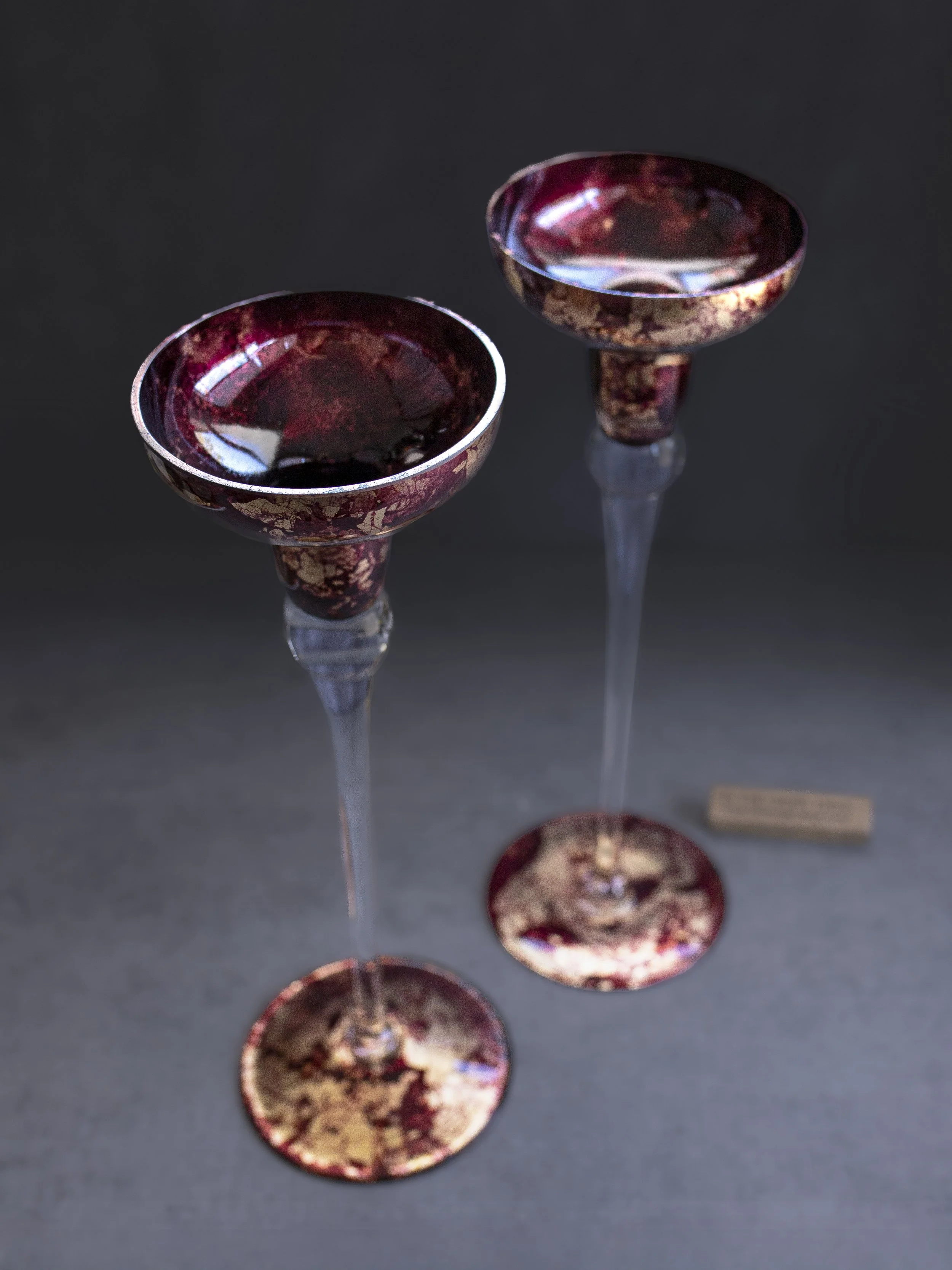 Vintage Italian Hand Blown Gold Leaf Art Glass Candlesticks