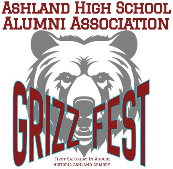 AHS Alumni logo featuring a grizzly bear with text "AHS Alumni Est 1894 All Class Reunion Grizz Fest."