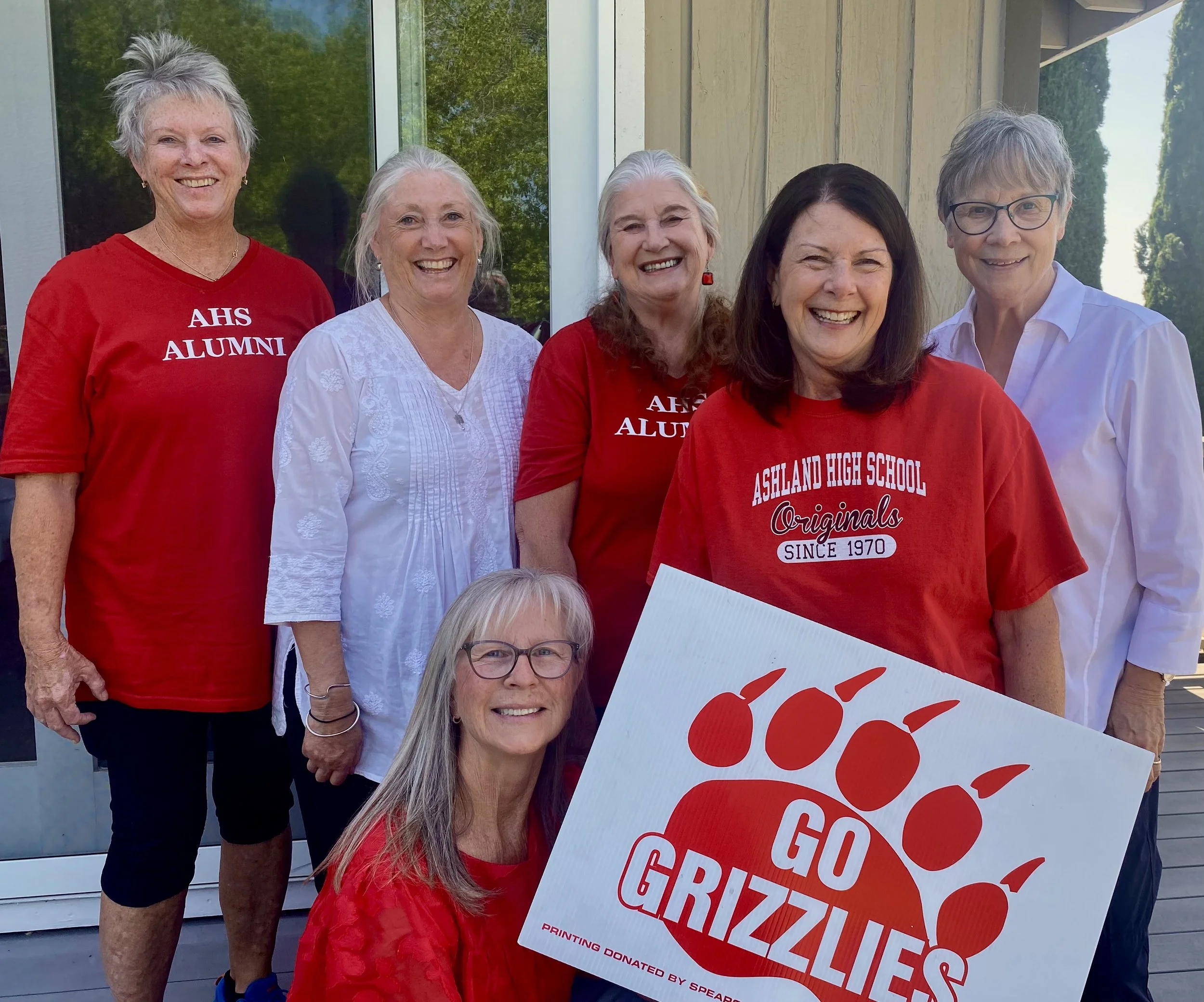 AHS Alumni Board - Sharon Morris Laskos, Carol Christlieb Jensen, Deb Clover Cook, Laurie O'Harra, Priscilla Reynolds Saul. Kneeling in front - Paula Krebs Wiley