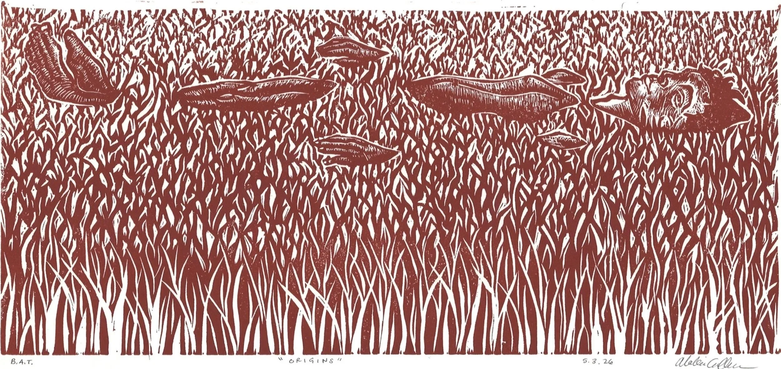 “Origins”
15x7 inches
Relief Print on Arches Paper