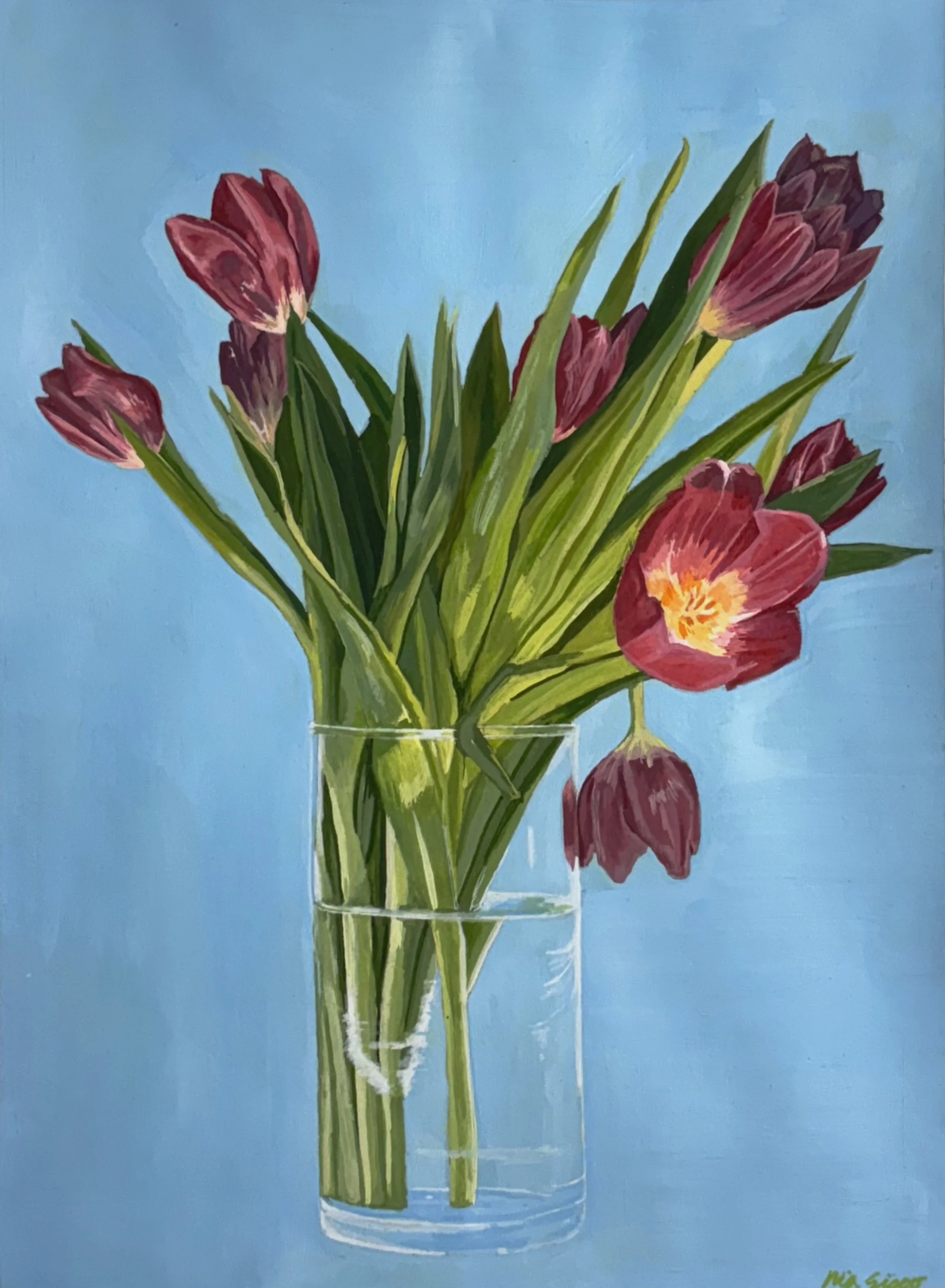 "tulips for mom" (2025), gouache on paper