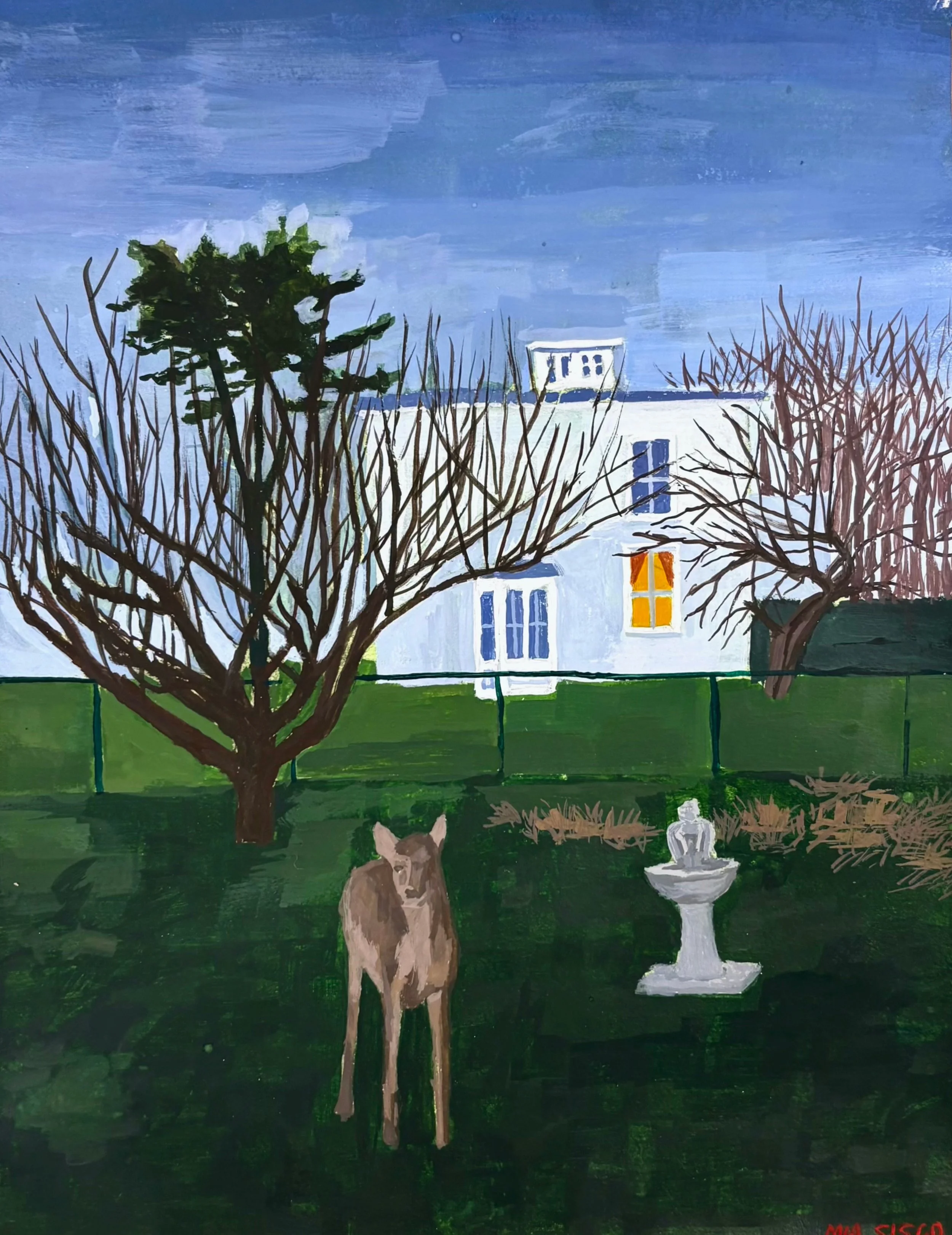 "watchers at dusk" (2026), gouache on paper