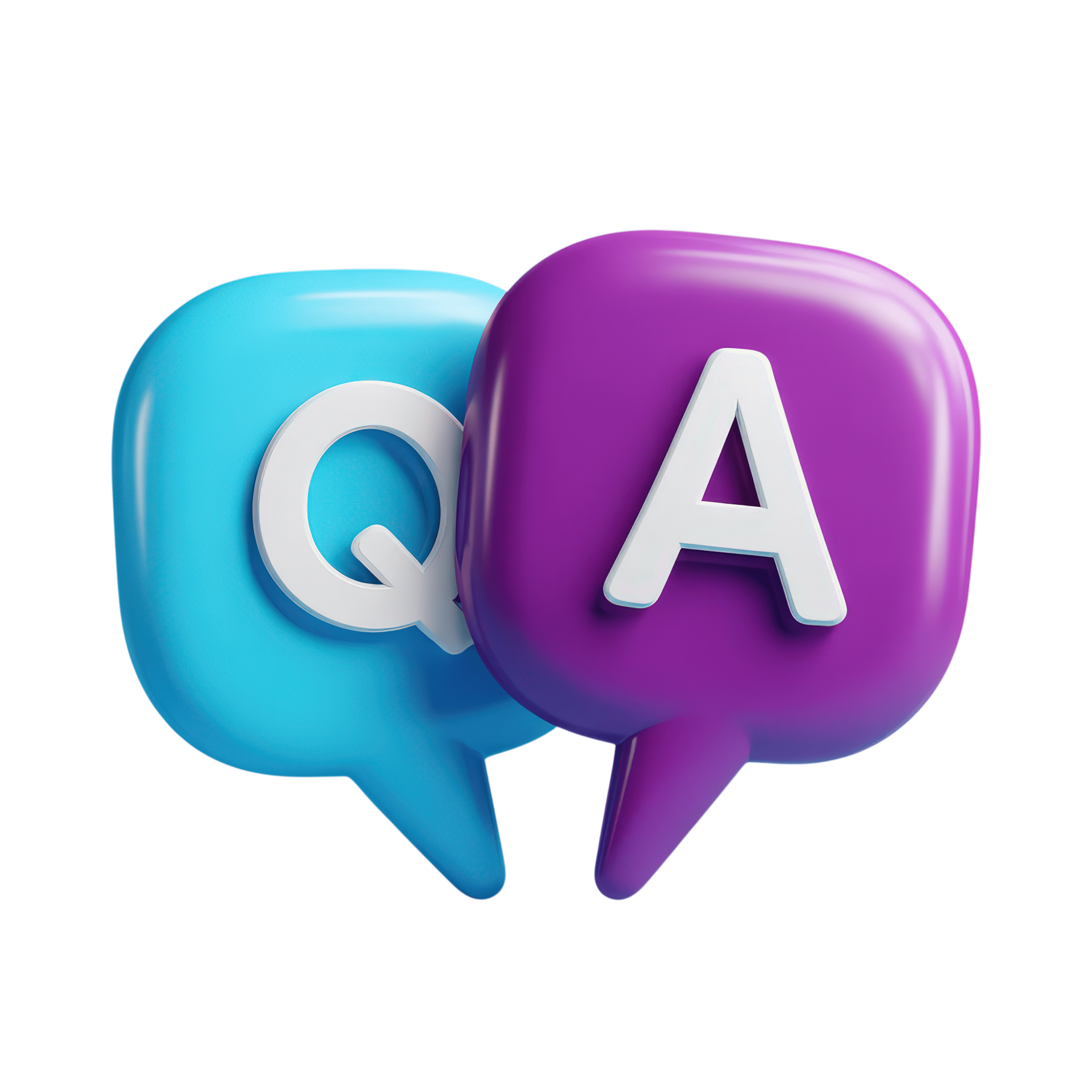 Questions and Answers Graphic with a blue Q and a purple A overlapping in text bubbles