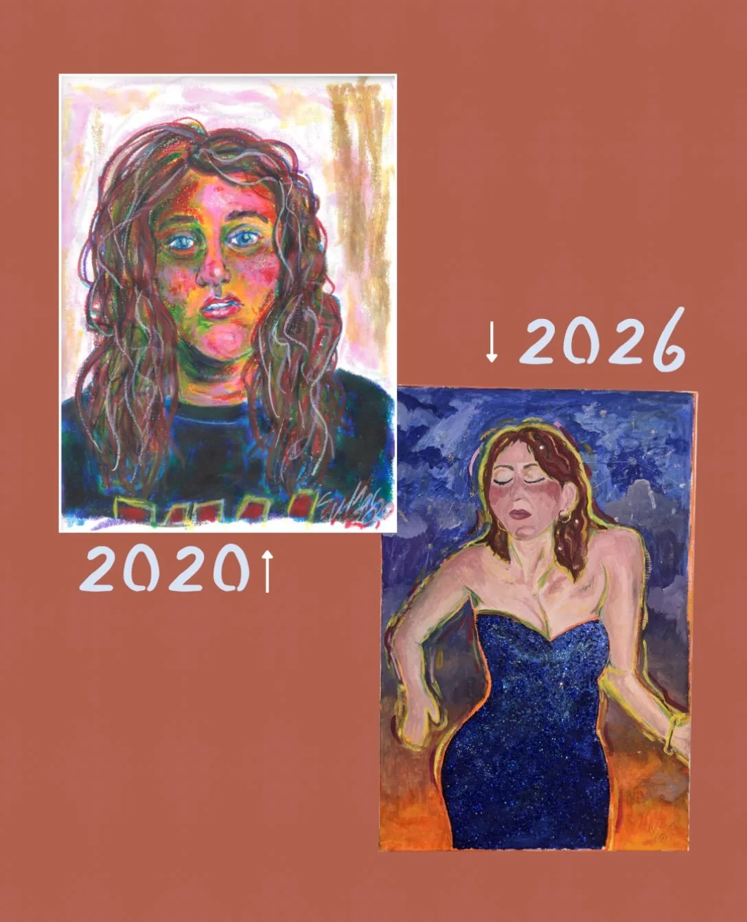 I&rsquo;m sure I have older self-portraits than 2020 but I think 2020 is when I truly started my art career and developed the beginning of my style and love for color! 

I also think you can feel the emotional journey I&rsquo;ve been on from deep gri
