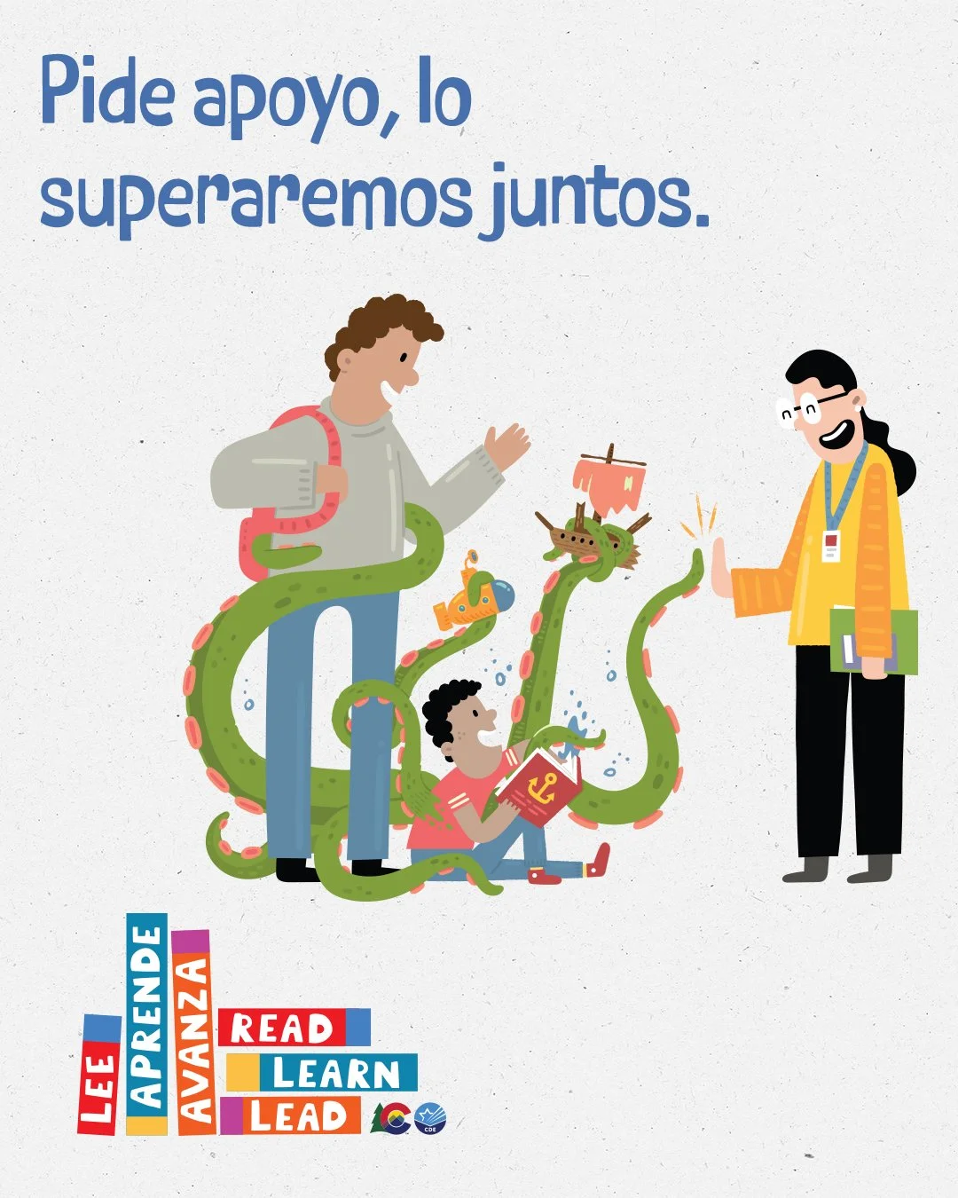 imagen de un gráfico para redes sociales con el encabezado que dice: Pide apoyo, lo superaremos juntos.