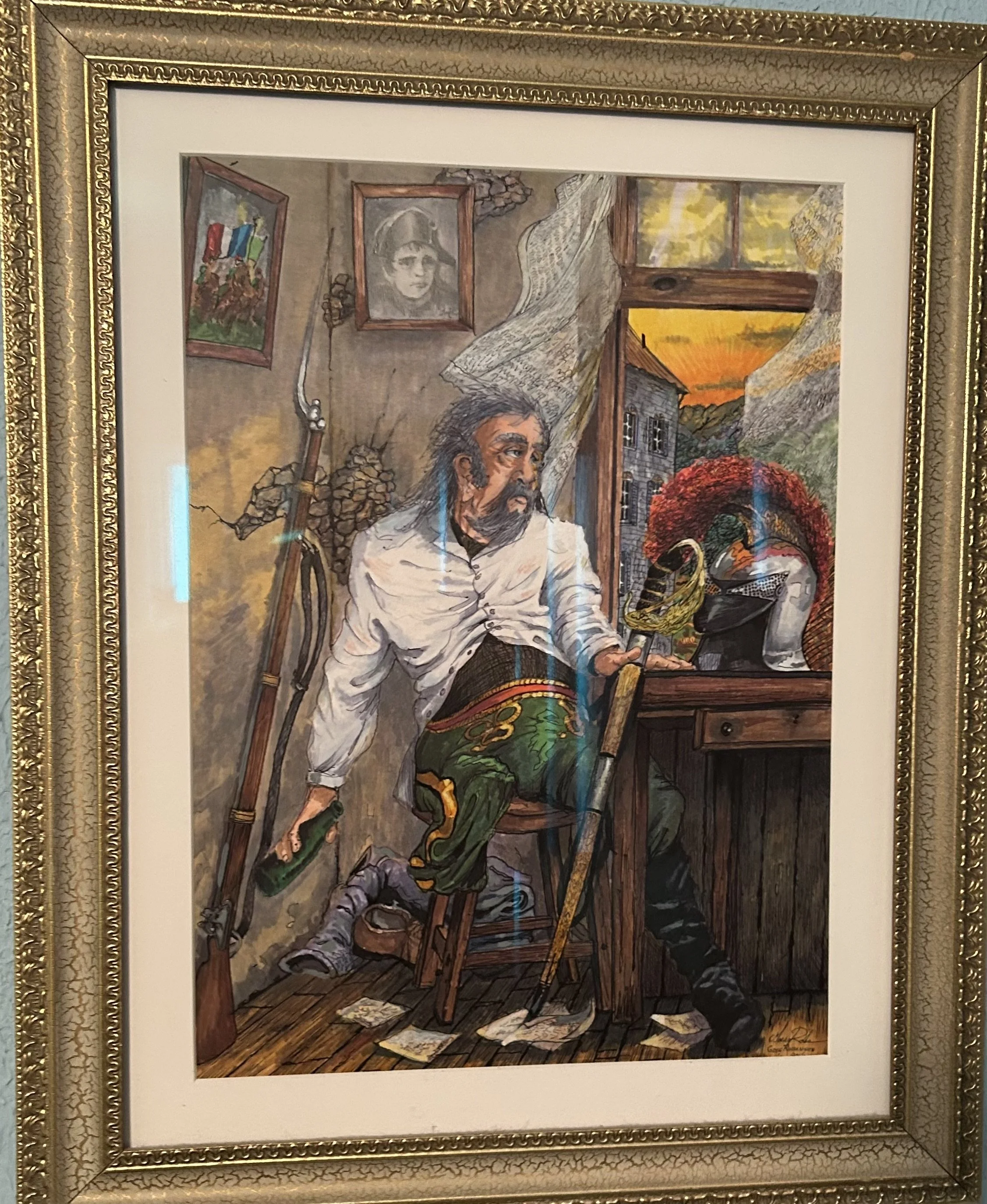 "Disabled Napoleonic Soldier Reminiscing" - CP/Ink - 17x21