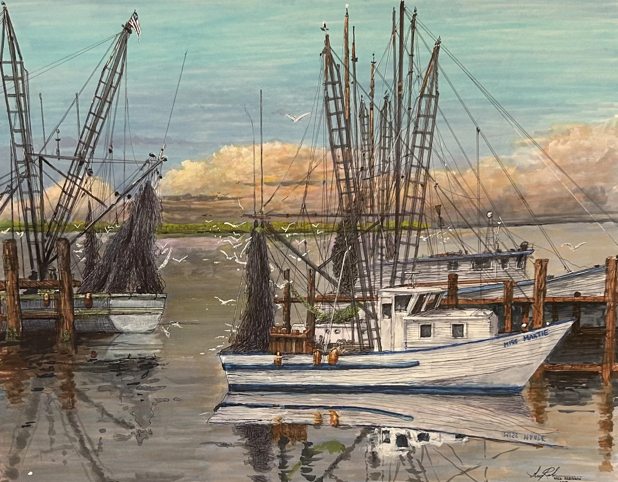 "Fernandina Shrimp Boats" - ACR/CP/Pen - 16x20