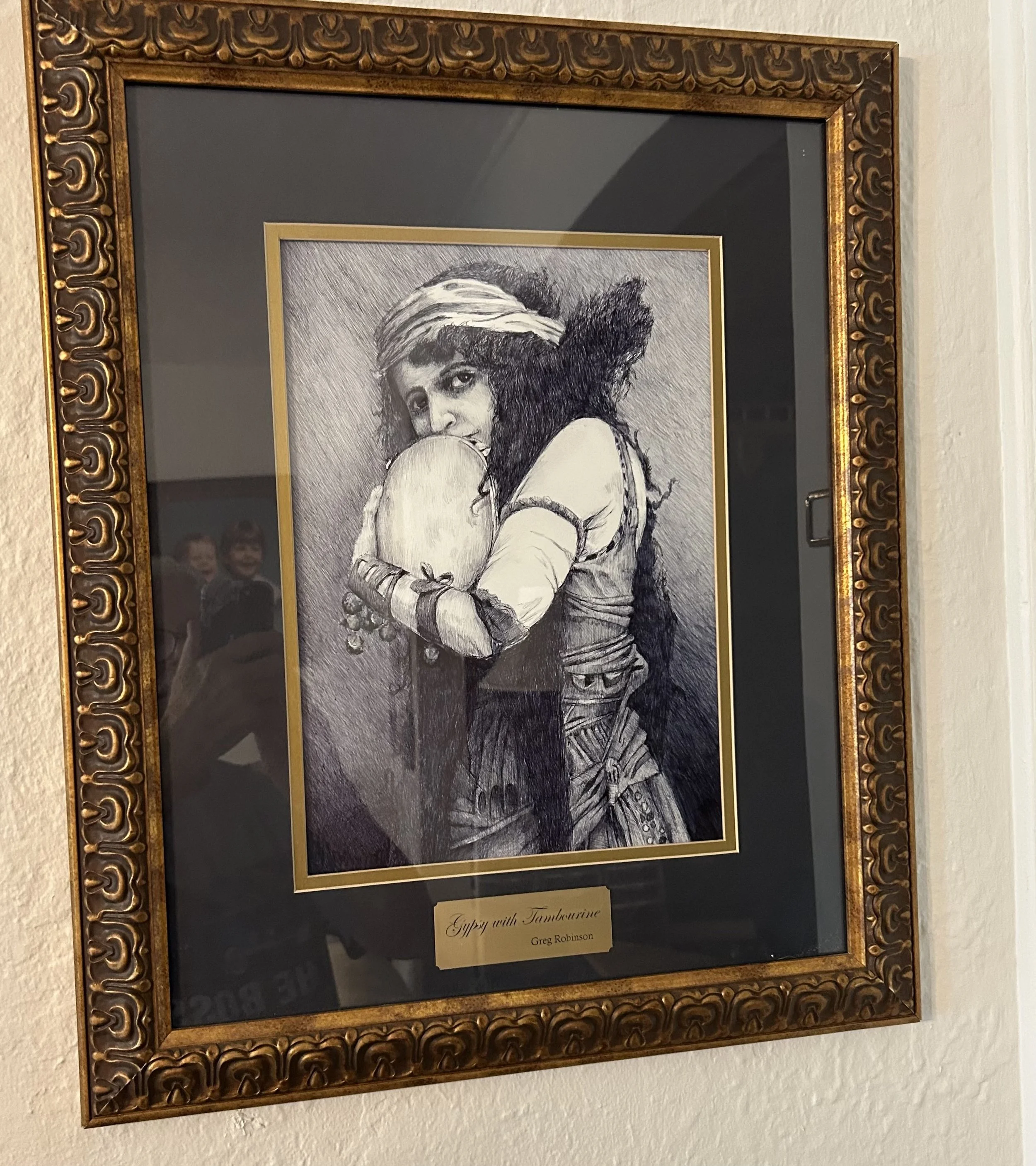 "Gypsy with Tambourine" - Ink - 19x23