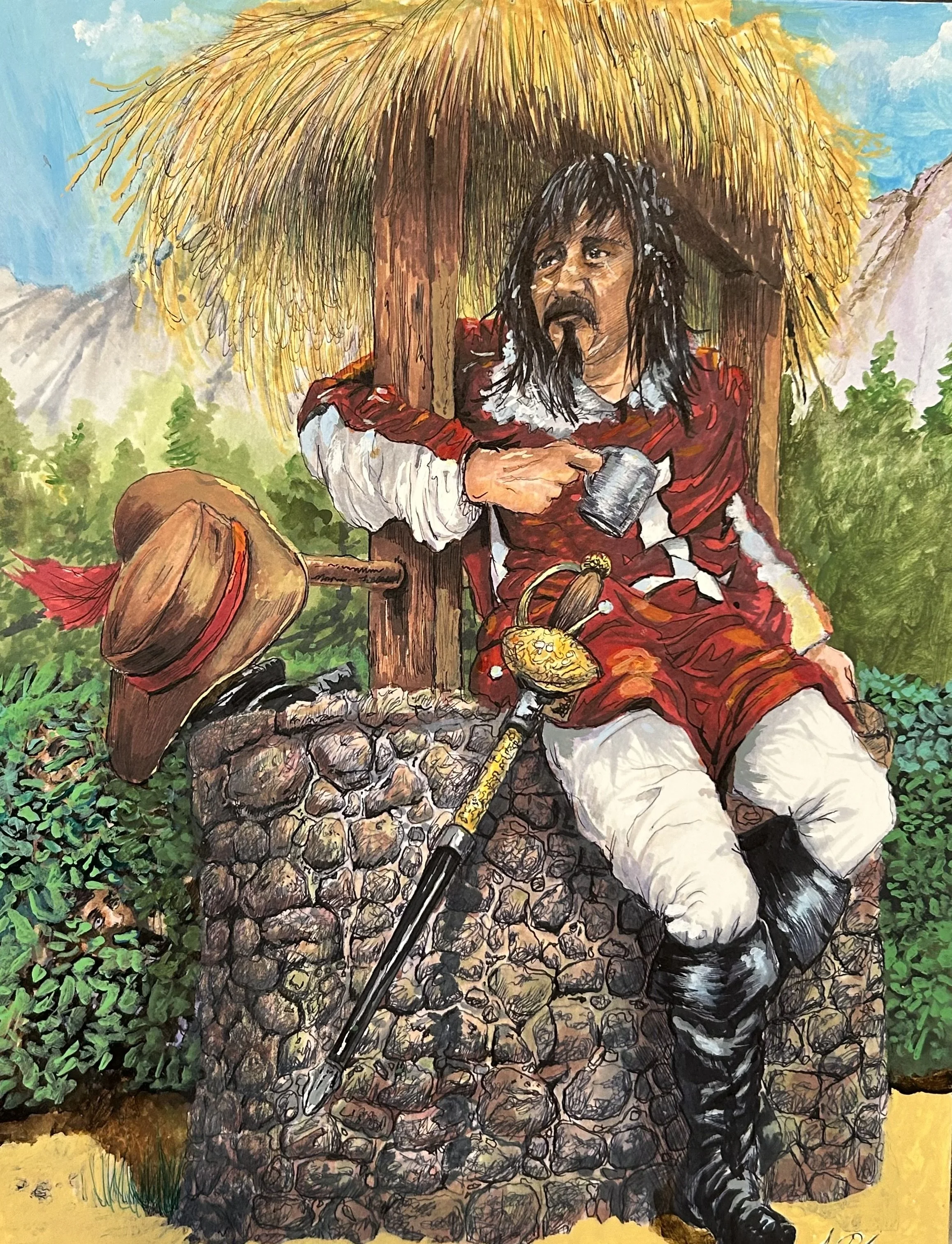 "Musketeer Break" - Ink/Prisma Marker - 12x16