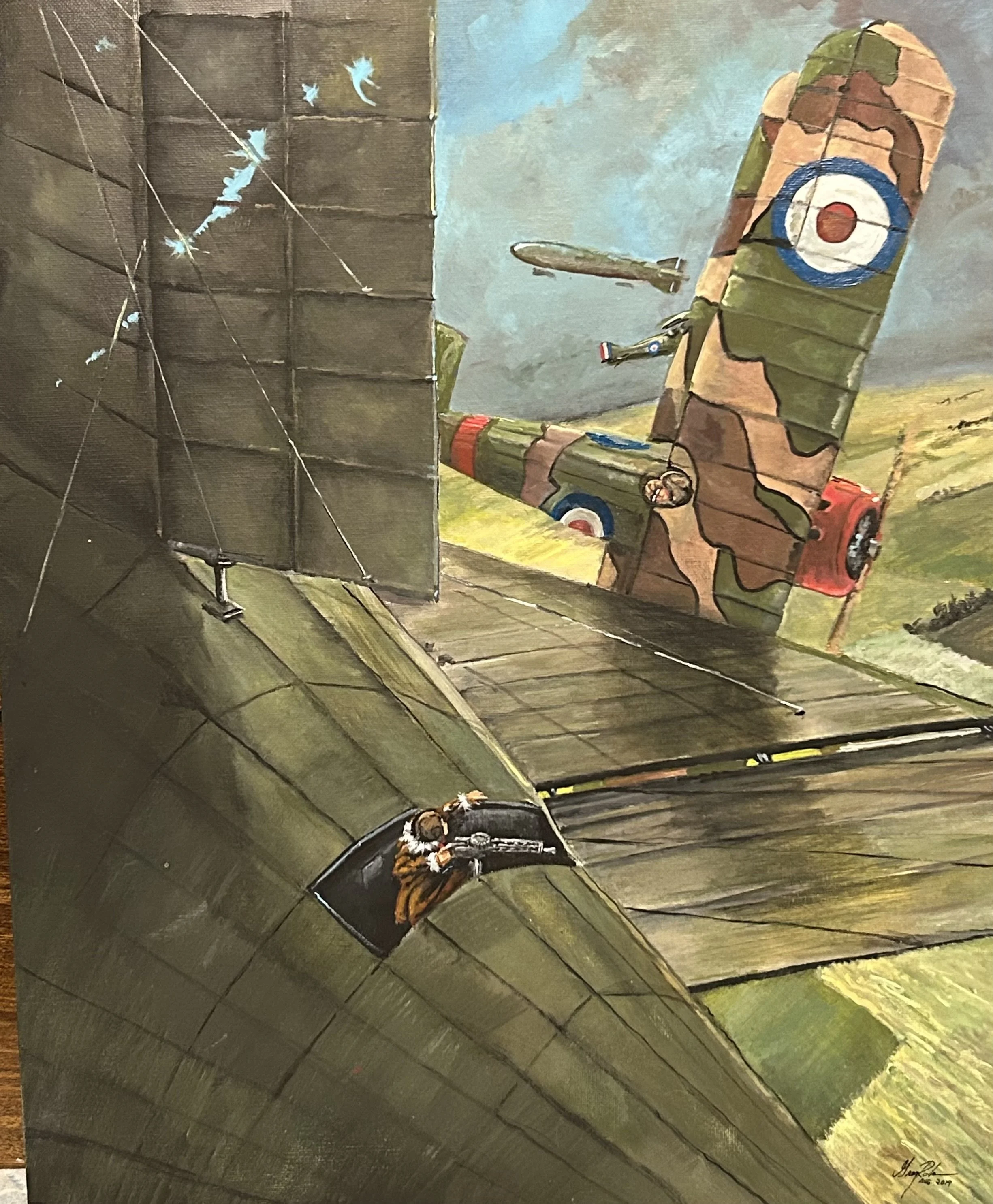 "Sopwith Camel Battles Zeppelin" - ACR - 16x20